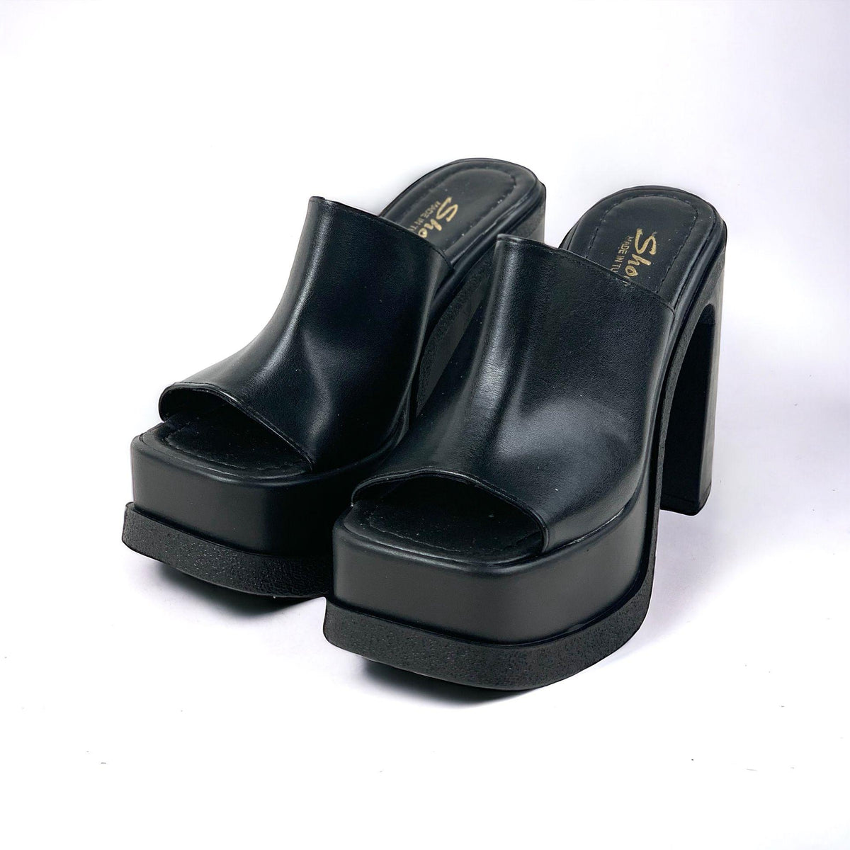 Women's Rekla Black High Platform Slippers 15 cm Heel - STREETMODE ™