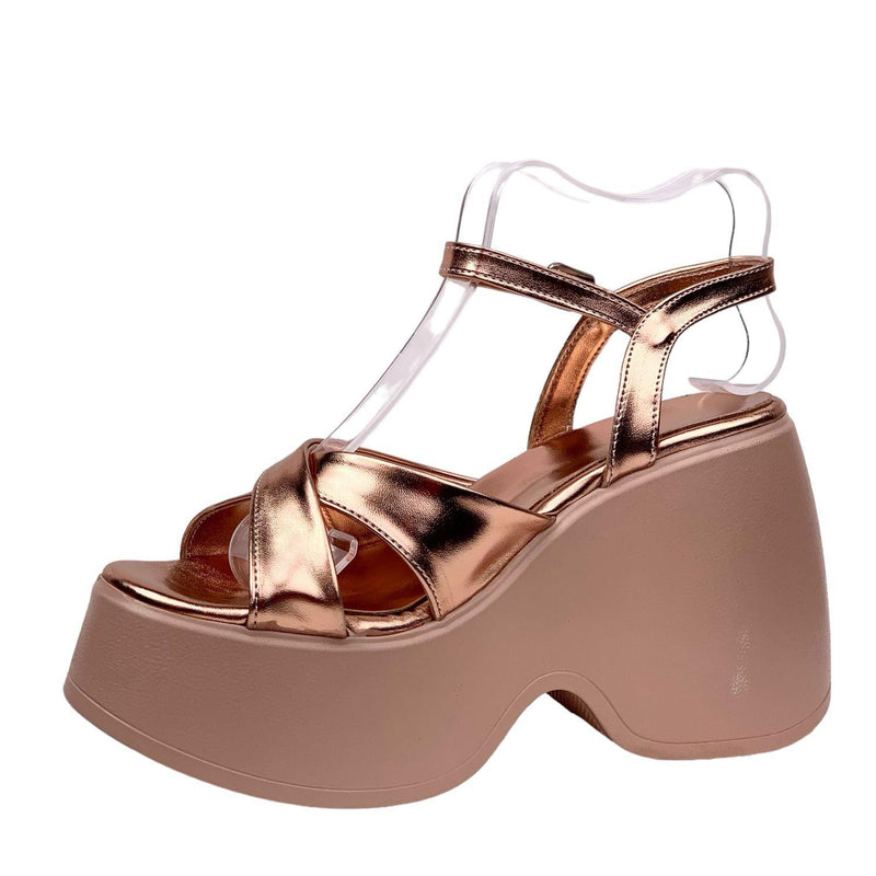 Women's Retya Gold High Wedge Heel Cross Tape Sandals 10 CM - STREETMODE ™