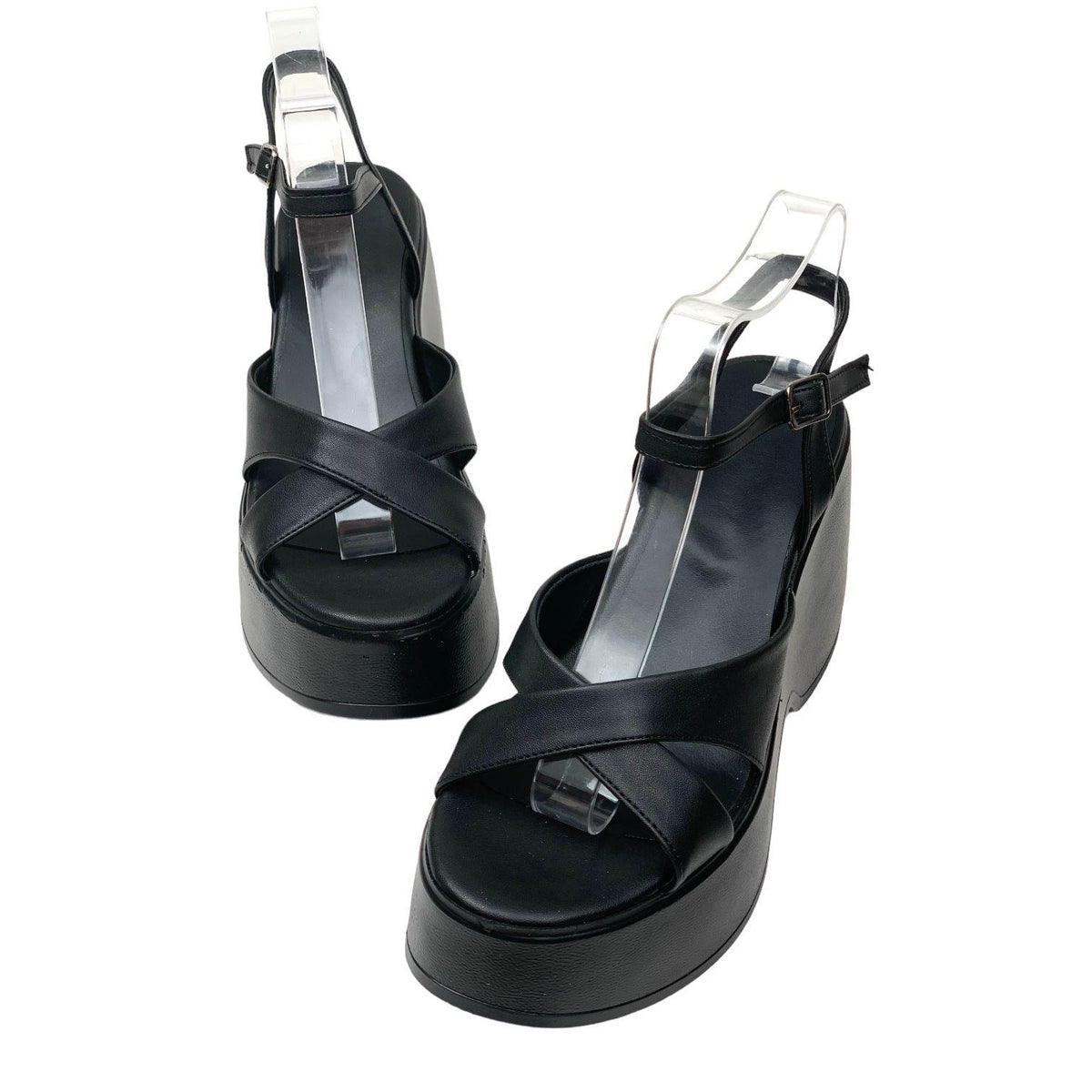 Women's Retya Black High Wedge Heel Cross Strap Sandals 10 CM - STREETMODE ™