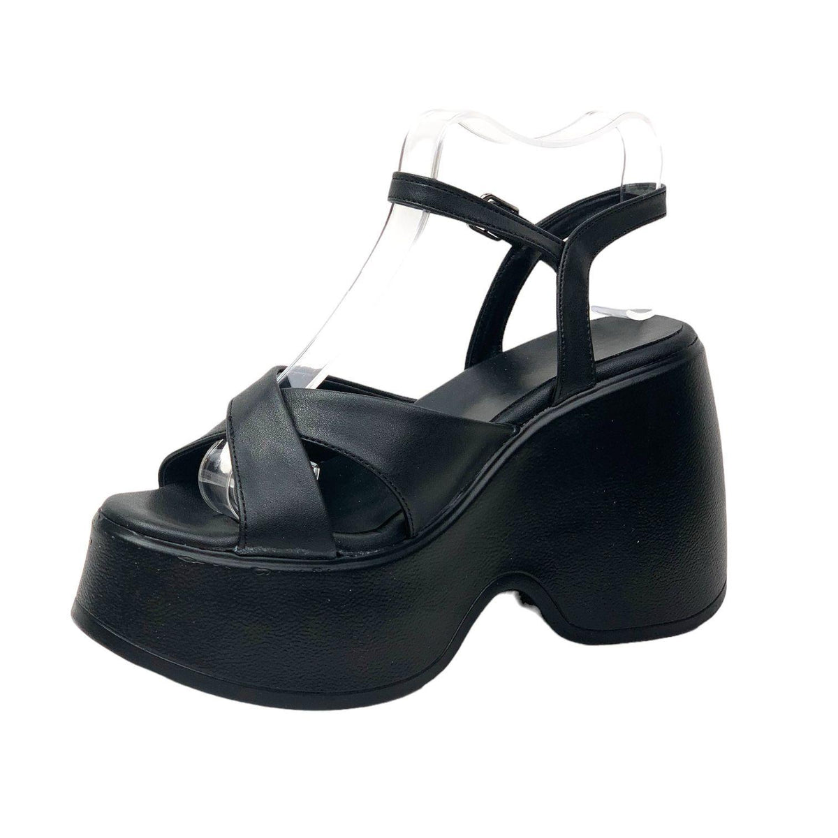 Women's Retya Black High Wedge Heel Cross Strap Sandals 10 CM - STREETMODE ™