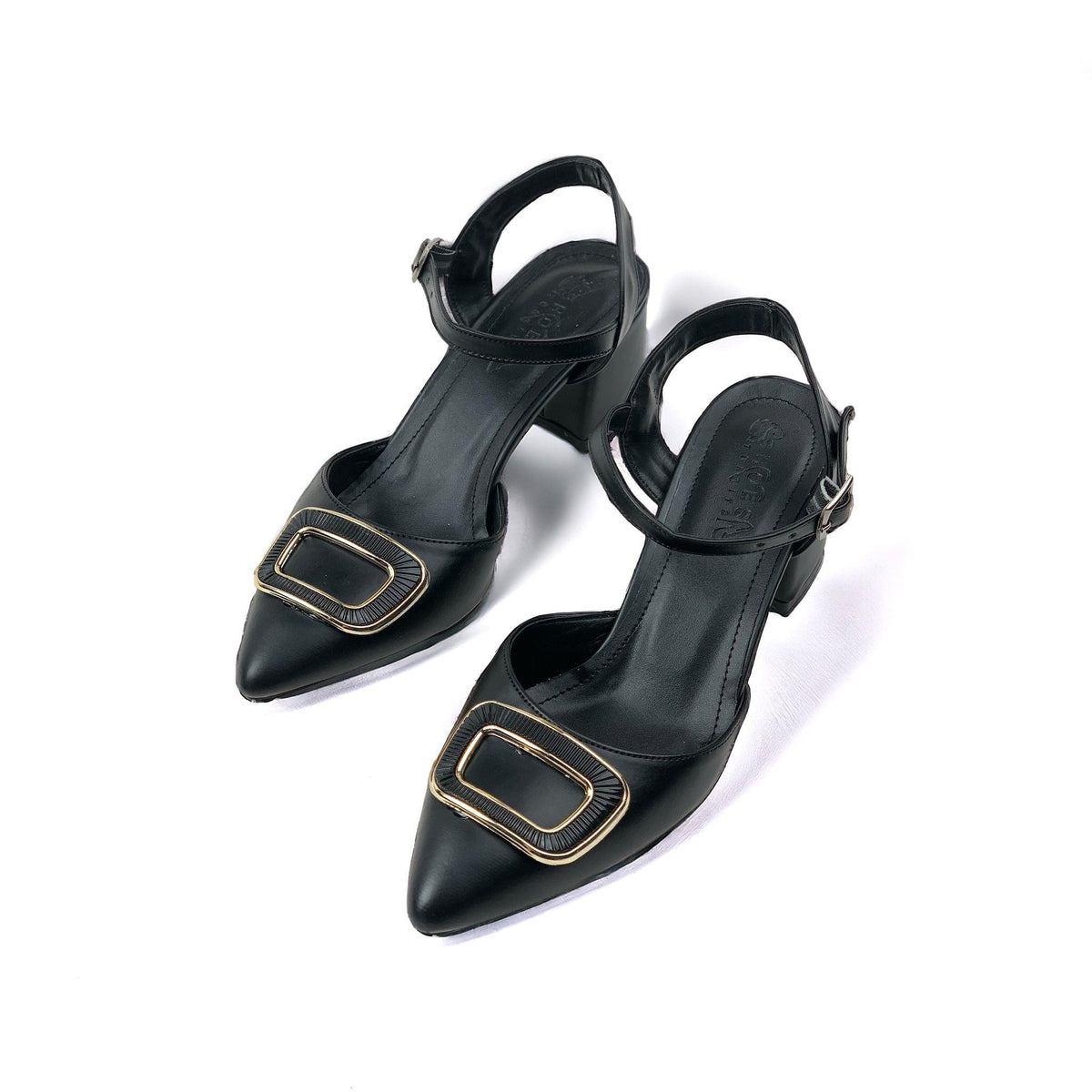 Women's Saree Black Ankle Strap Heeled Shoes Ballerinas - STREETMODE ™