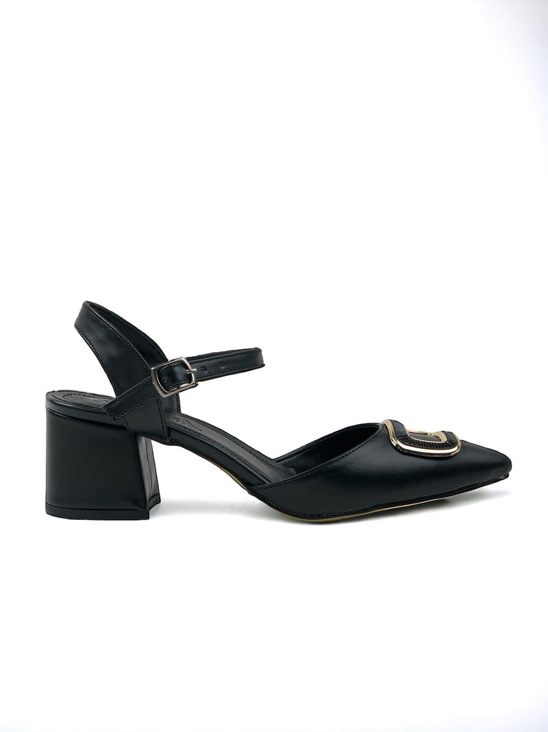 Women's Saree Black Ankle Strap Heeled Shoes Ballerinas - STREETMODE ™