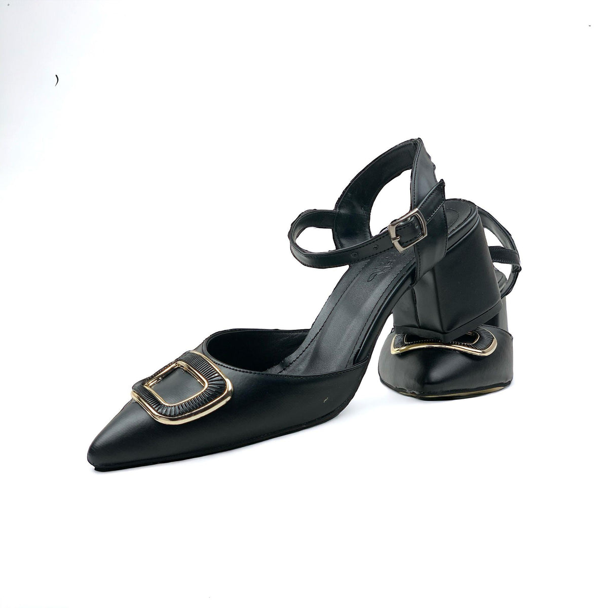 Women's Saree Black Ankle Strap Heeled Shoes Ballerinas - STREETMODE ™