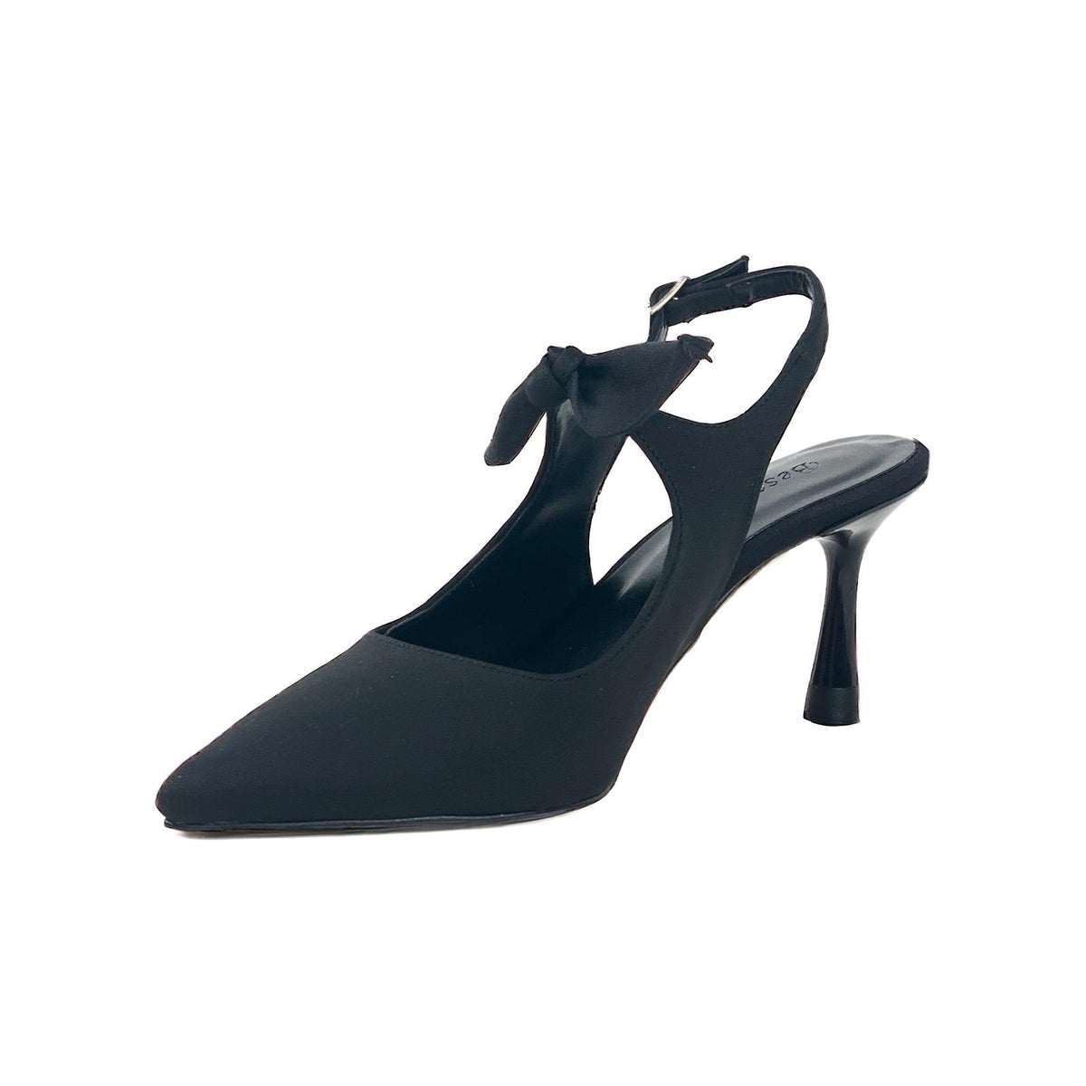 Women's Black Silk Material Tanb Bow Detailed Heeled Pointed Toe Shoes 7 cm Heel - STREETMODE ™