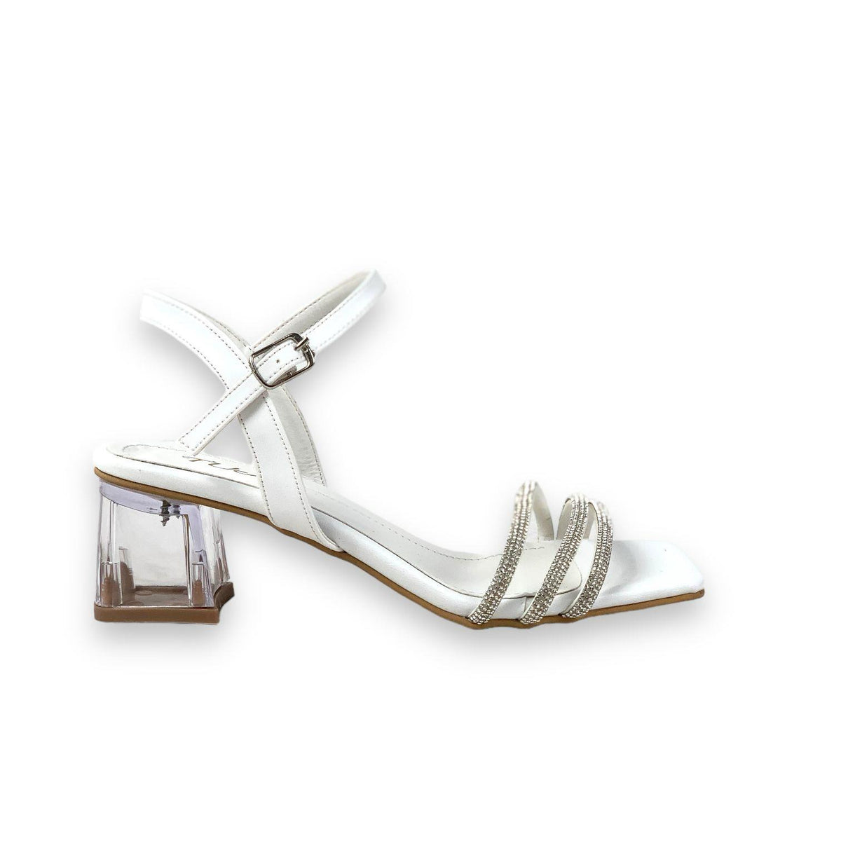 Women's Tels White Low Transparent Heel 3-Piece Stone Sandals 5 Cm