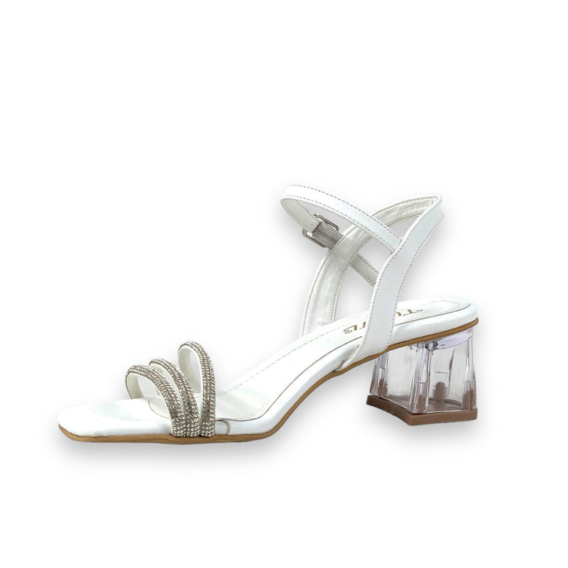 Women's Tels White Low Transparent Heel 3-Piece Stone Sandals 5 Cm - STREETMODE ™