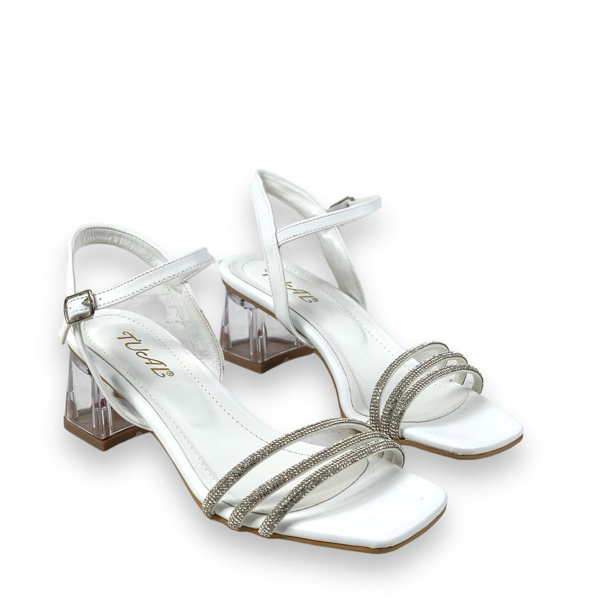 Women's Tels White Low Transparent Heel 3-Piece Stone Sandals 5 Cm - STREETMODE ™