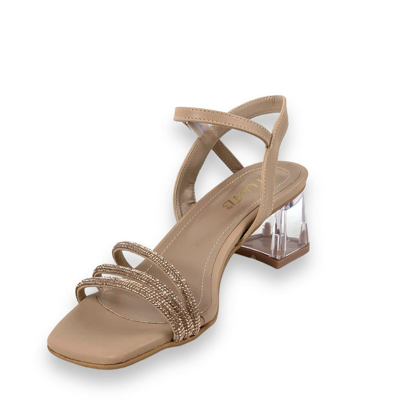 Women's Tels Nut Low Transparent Heel 3-Piece Stone Sandal 5 Cm - STREETMODE ™
