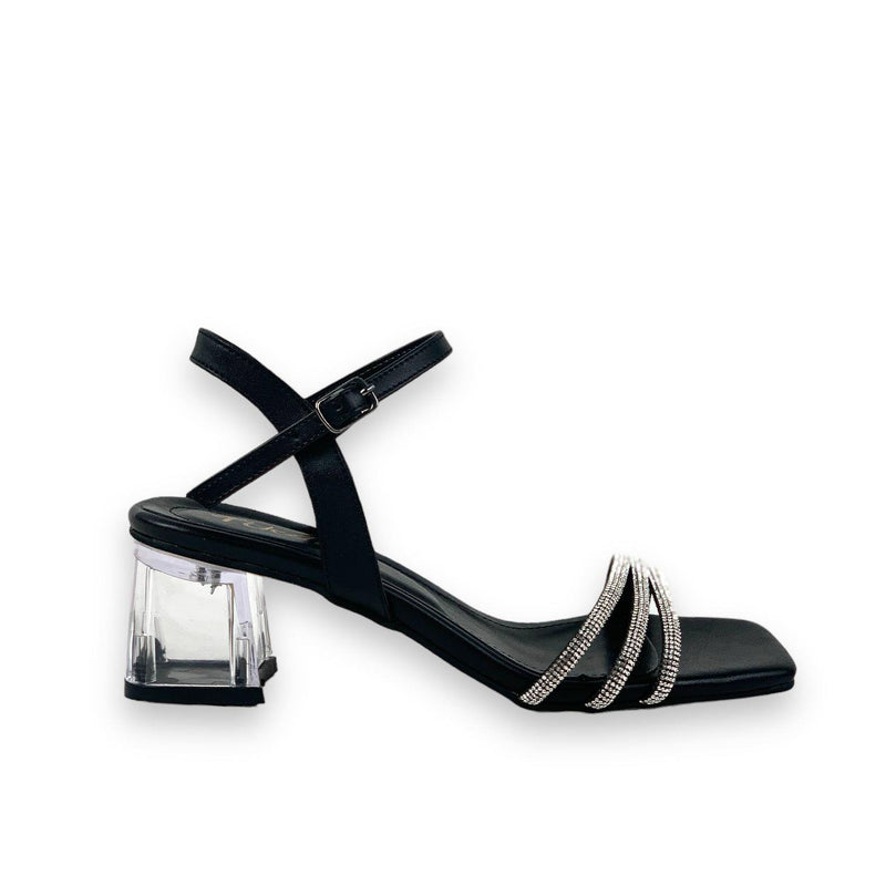 Women's Tels Black Low Transparent Heel 3-Piece Stone Sandals 5 Cm - STREETMODE ™
