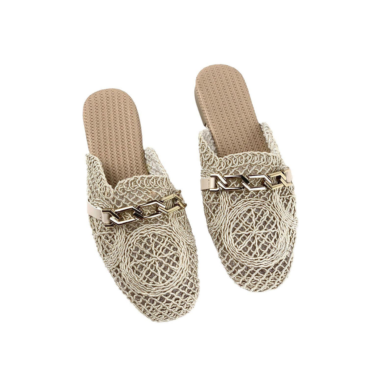 Women's Term Beige Stone Detailed Knitwear Slippers 1cm