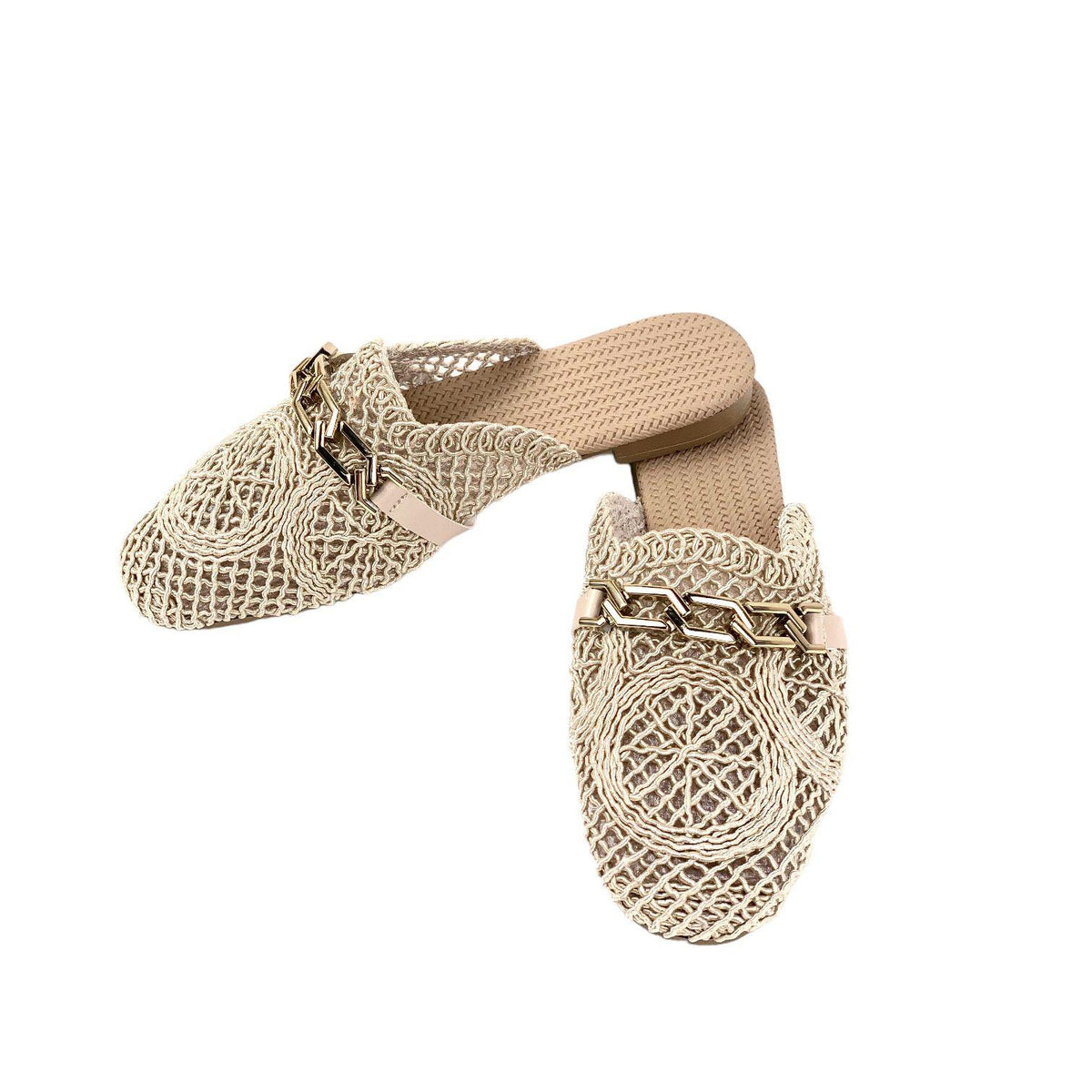 Women's Term Beige Stone Detailed Knitwear Slippers 1cm - STREETMODE ™