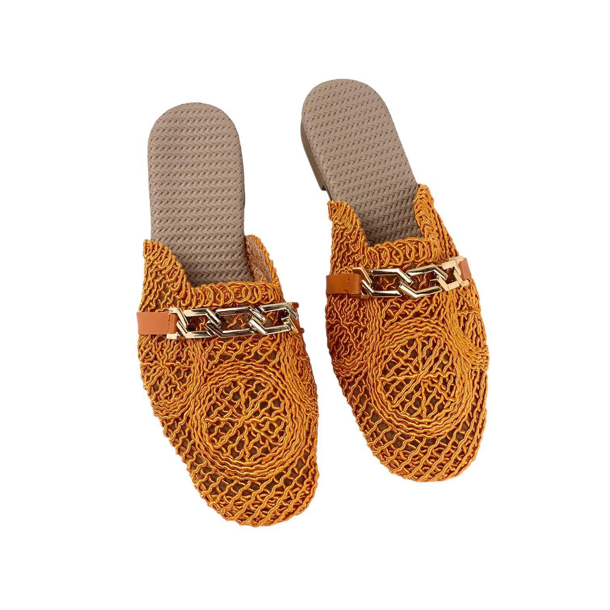 Women's Therm Orange Stone Detailed Knitwear Slippers 1cm