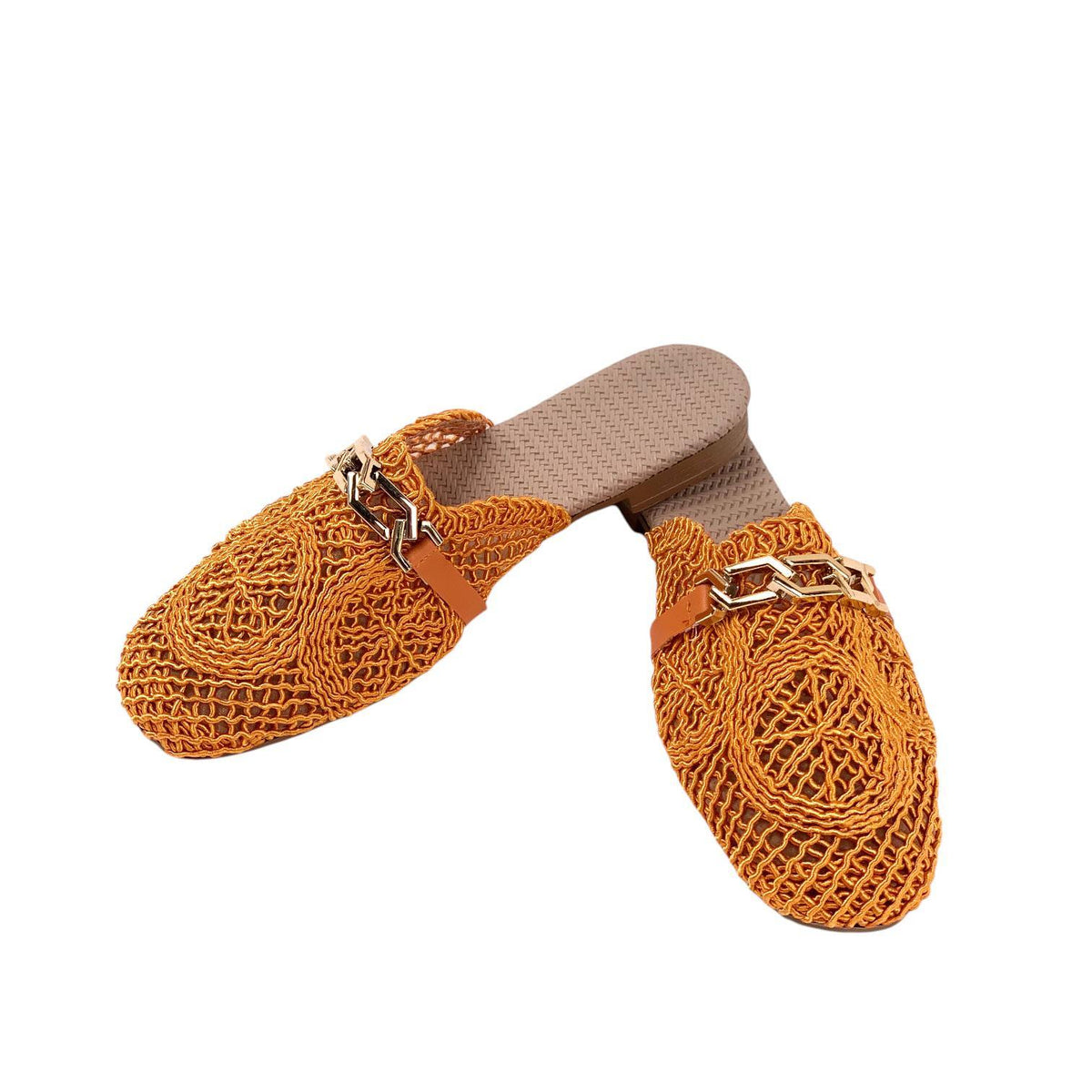 Women's Therm Orange Stone Detailed Knitwear Slippers 1cm - STREETMODE ™