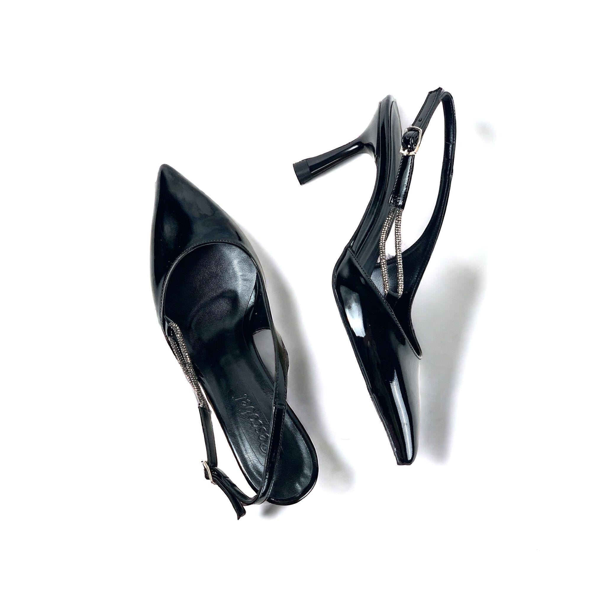 Women's Ukla Black Patent Leather Stone Detailed Shoes