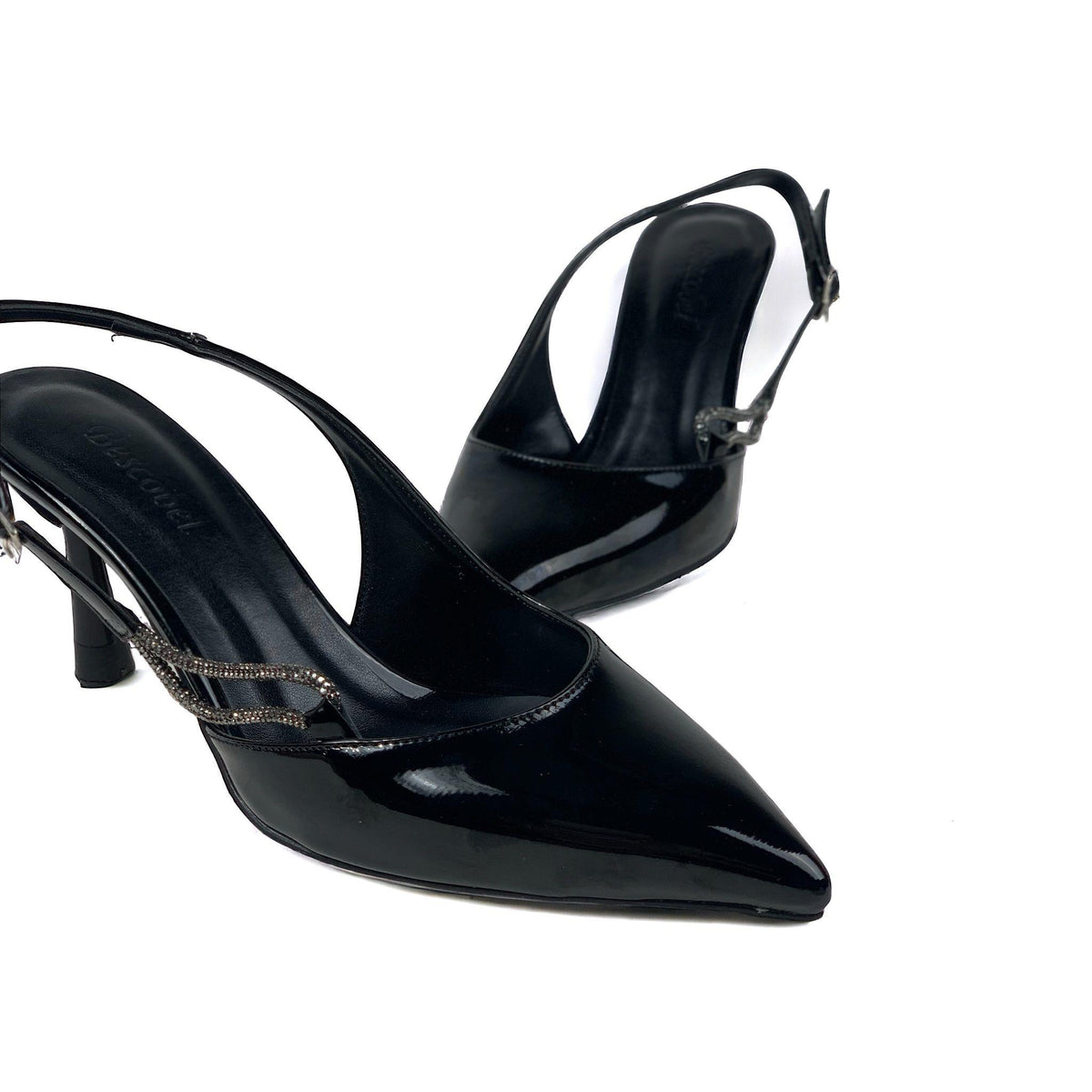 Women's Ukla Black Patent Leather Stone Detailed Shoes Sandals 7 cm - STREETMODE ™