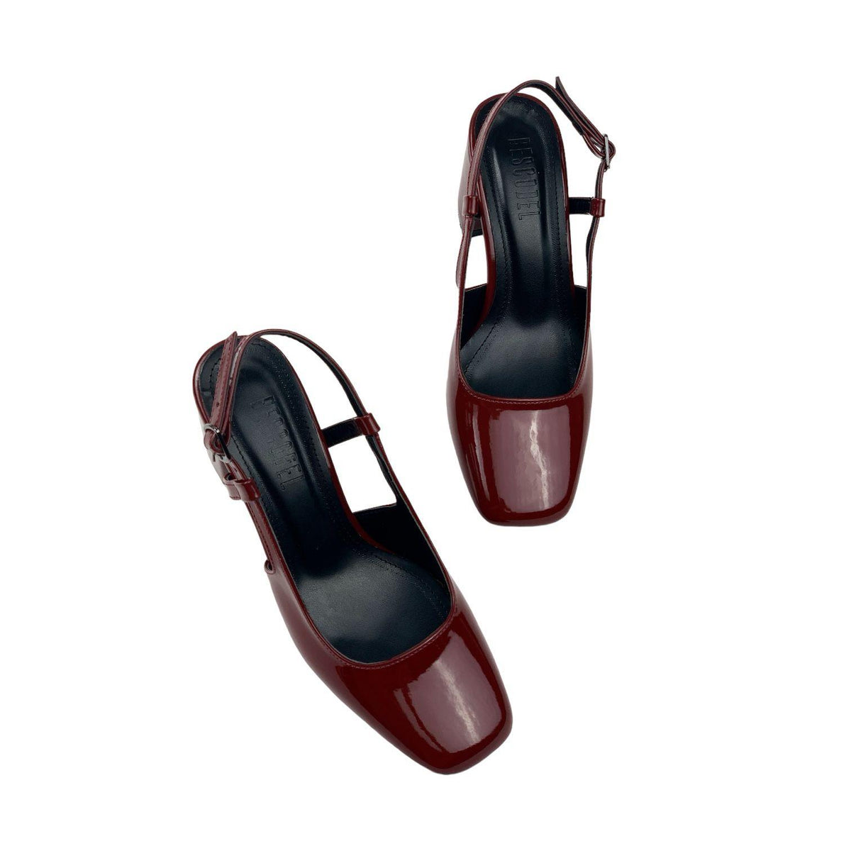 Women's Collar Claret Red Patent Leather Round Toe Open Back Sandals 8 Cm - STREETMODE ™