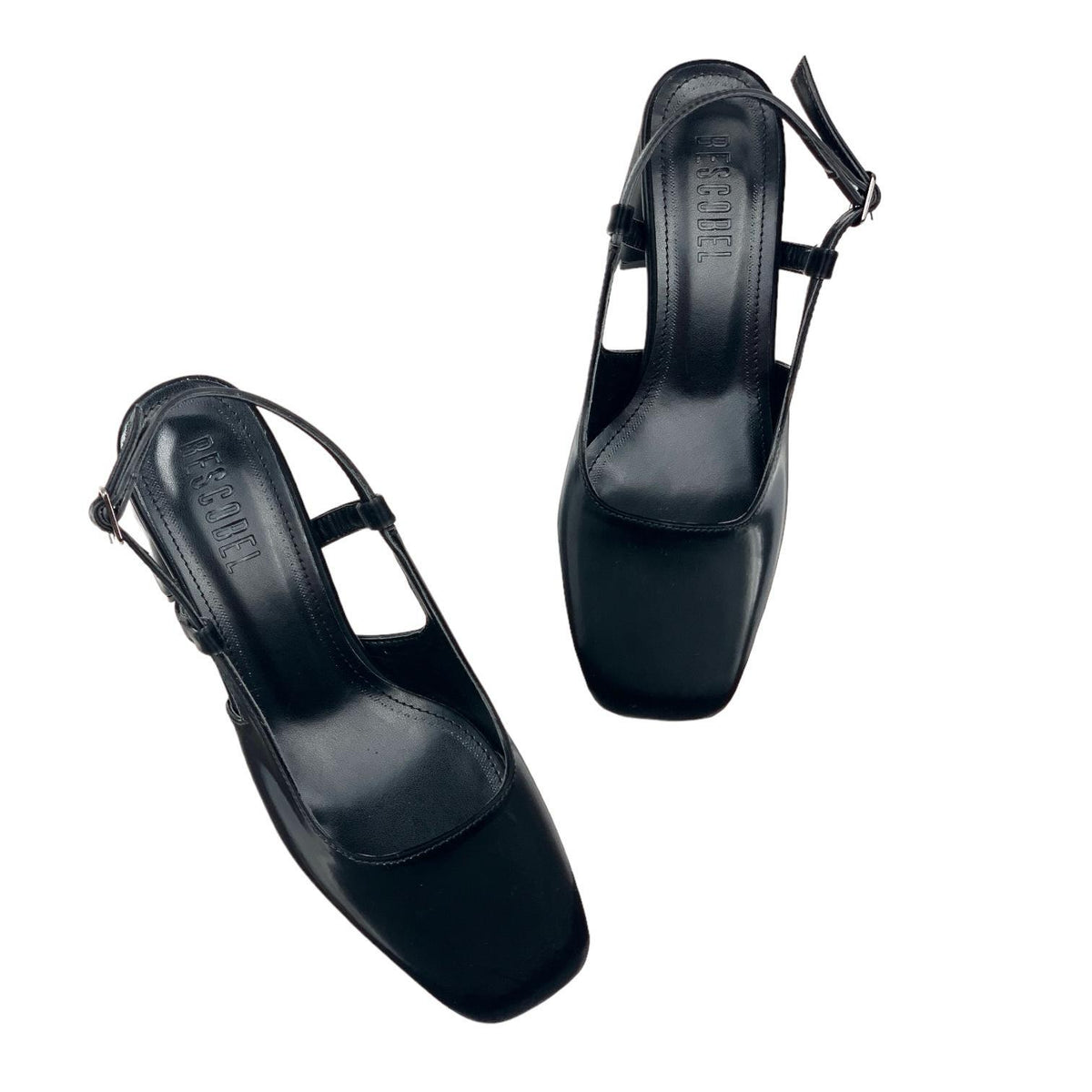 Women's Collar Black Silky Material Round Toe Open Back Sandals 8 Cm