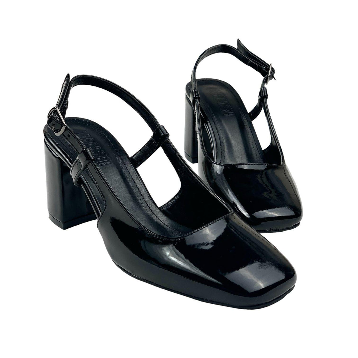 Women's Collar Black Patent Leather Round Toe Open Back Sandals 8 Cm