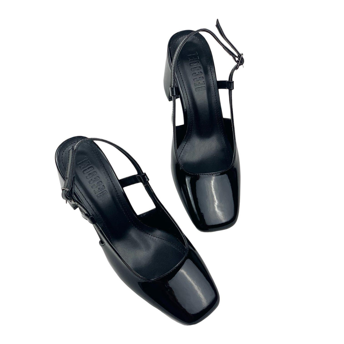 Women's Collar Black Patent Leather Round Toe Open Back Sandals 8 Cm - STREETMODE ™