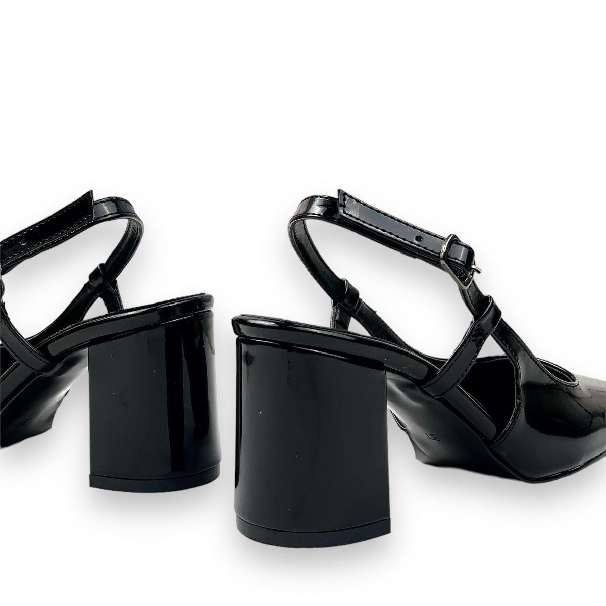 Women's Collar Black Patent Leather Round Toe Open Back Sandals 8 Cm - STREETMODE ™
