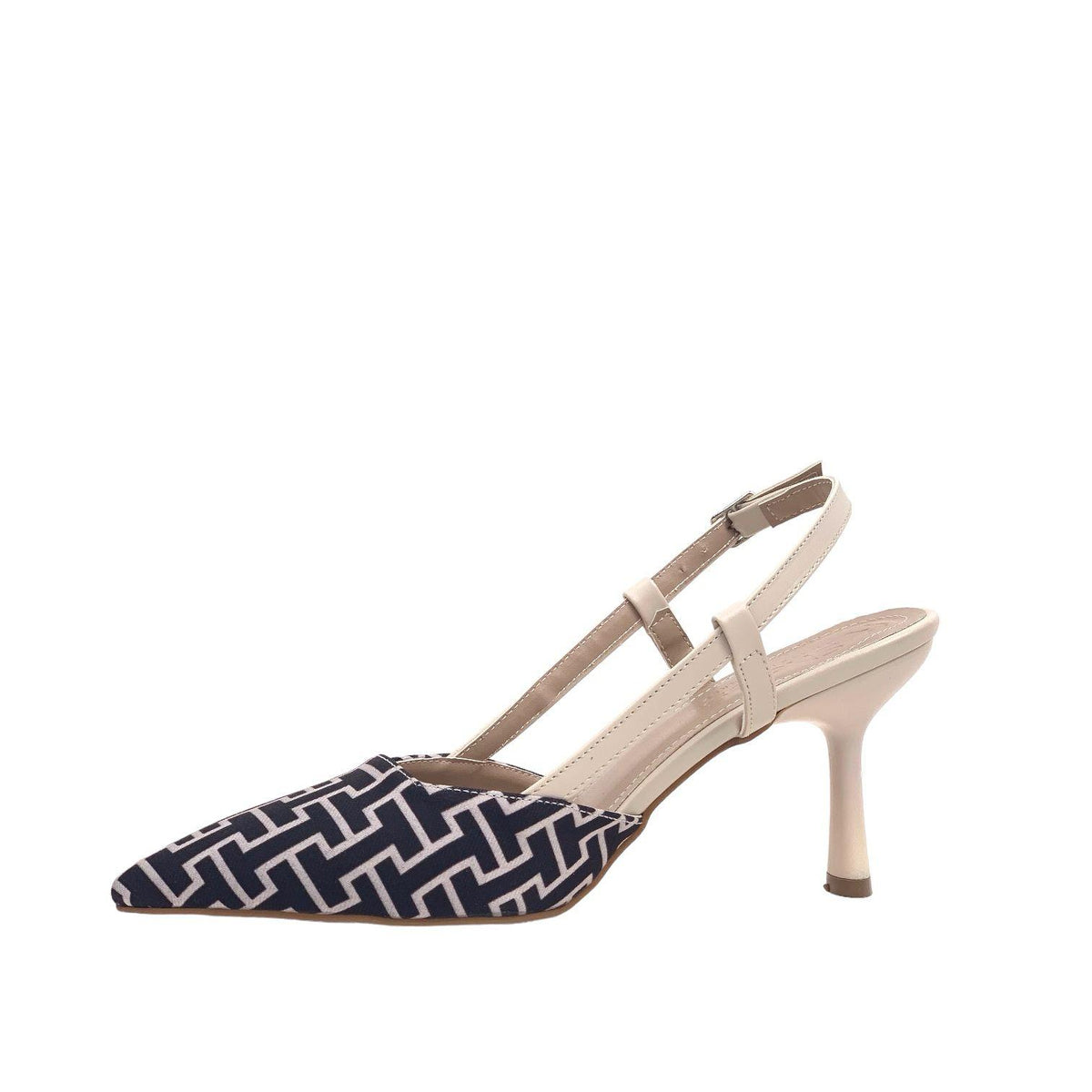 Women's Yurba Beige Thin Heel Textile Sandals 8 cm - STREETMODE ™