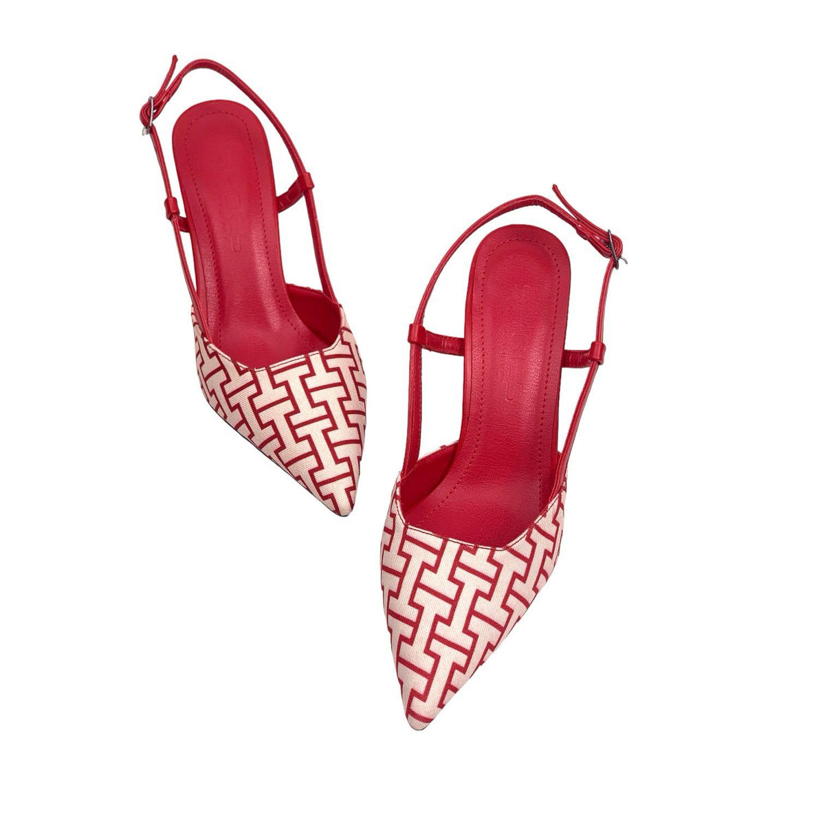 Women's Yurba Red Thin Heel Textile Sandals 8 cm - STREETMODE ™