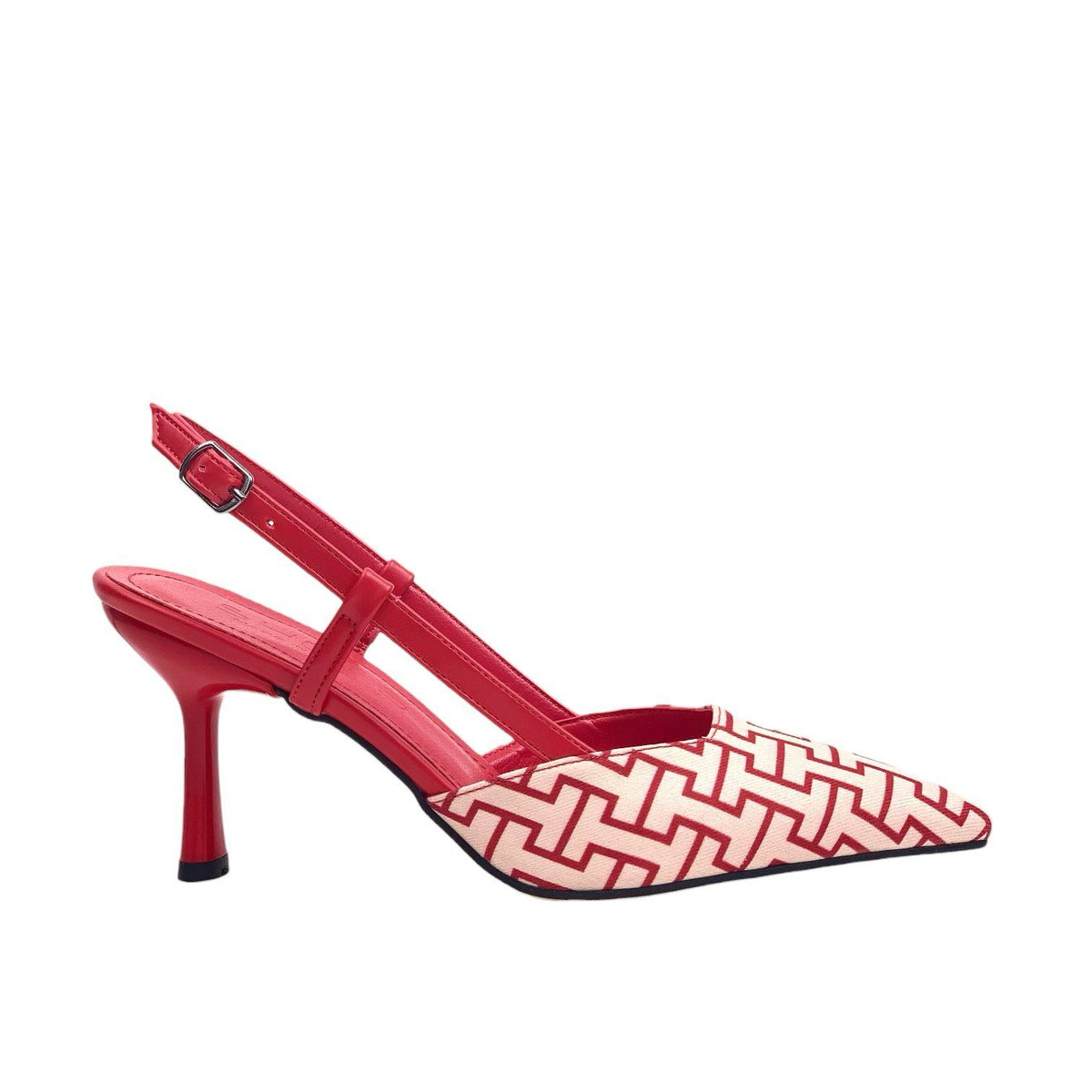 Women's Yurba Red Thin Heel Textile Sandals 8 cm - STREETMODE ™