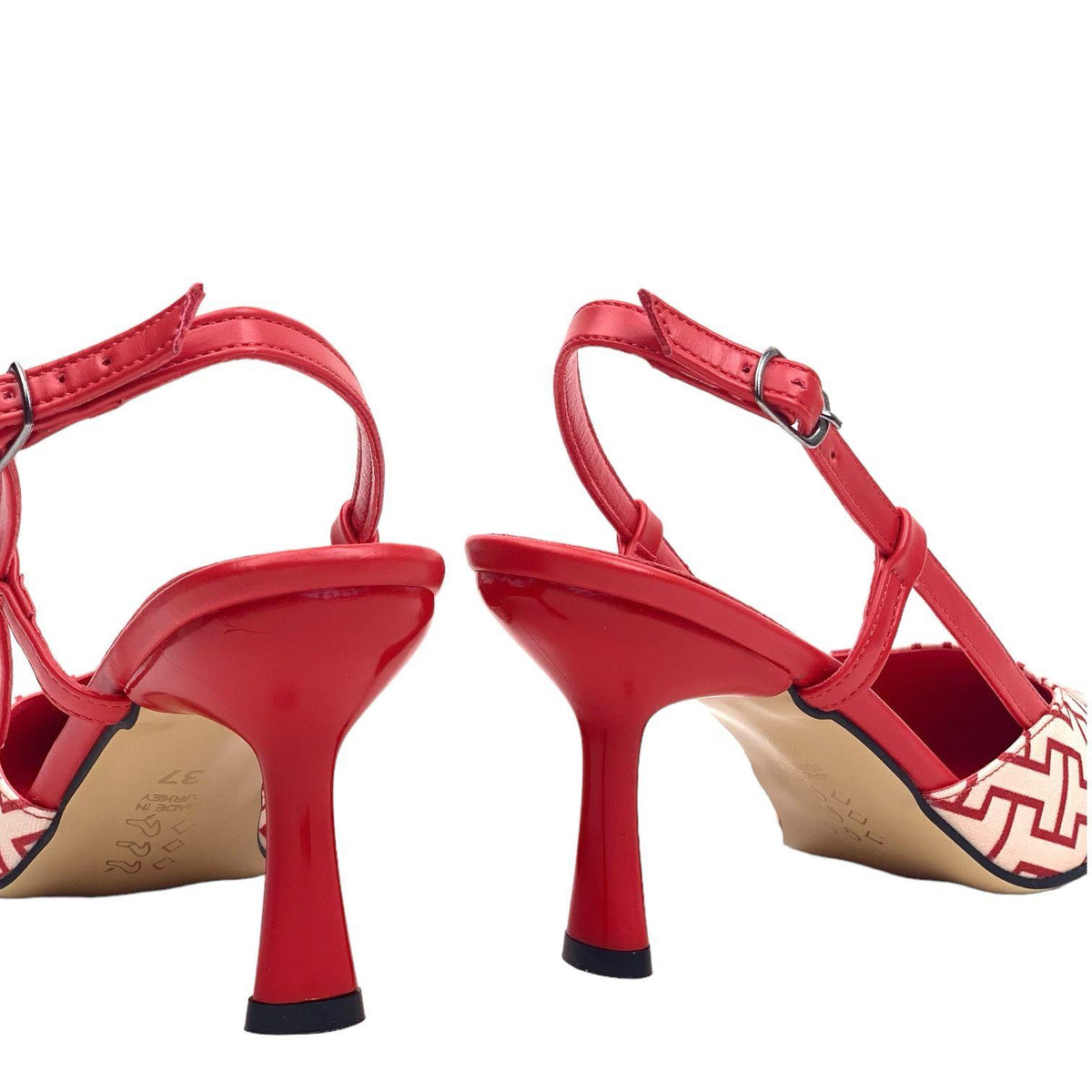 Women's Yurba Red Thin Heel Textile Sandals 8 cm - STREETMODE ™