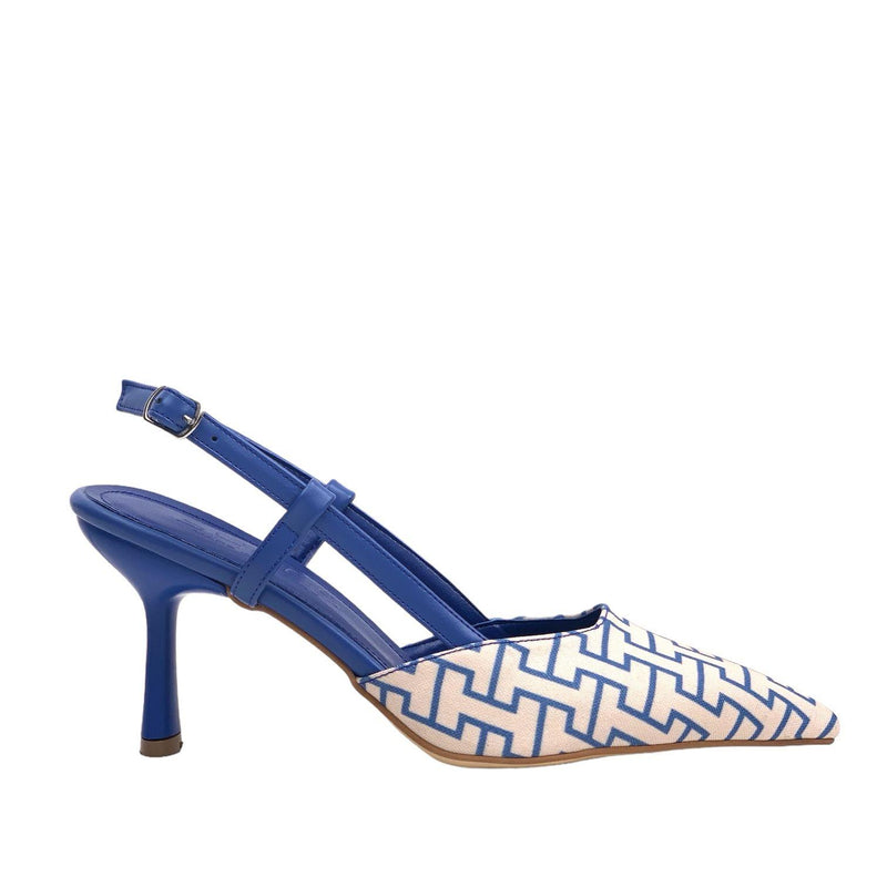 Women's Yurba Blue Thin Heel Textile Sandals 8 cm - STREETMODE ™