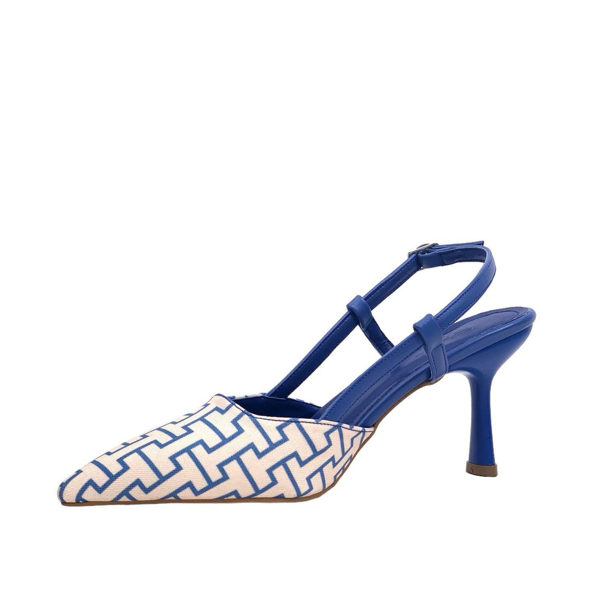 Women's Yurba Blue Thin Heel Textile Sandals 8 cm - STREETMODE ™