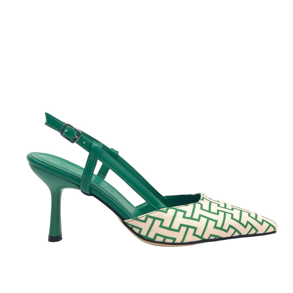 Women's Yurba Green Thin Heel Textile Sandals 8 cm - STREETMODE ™