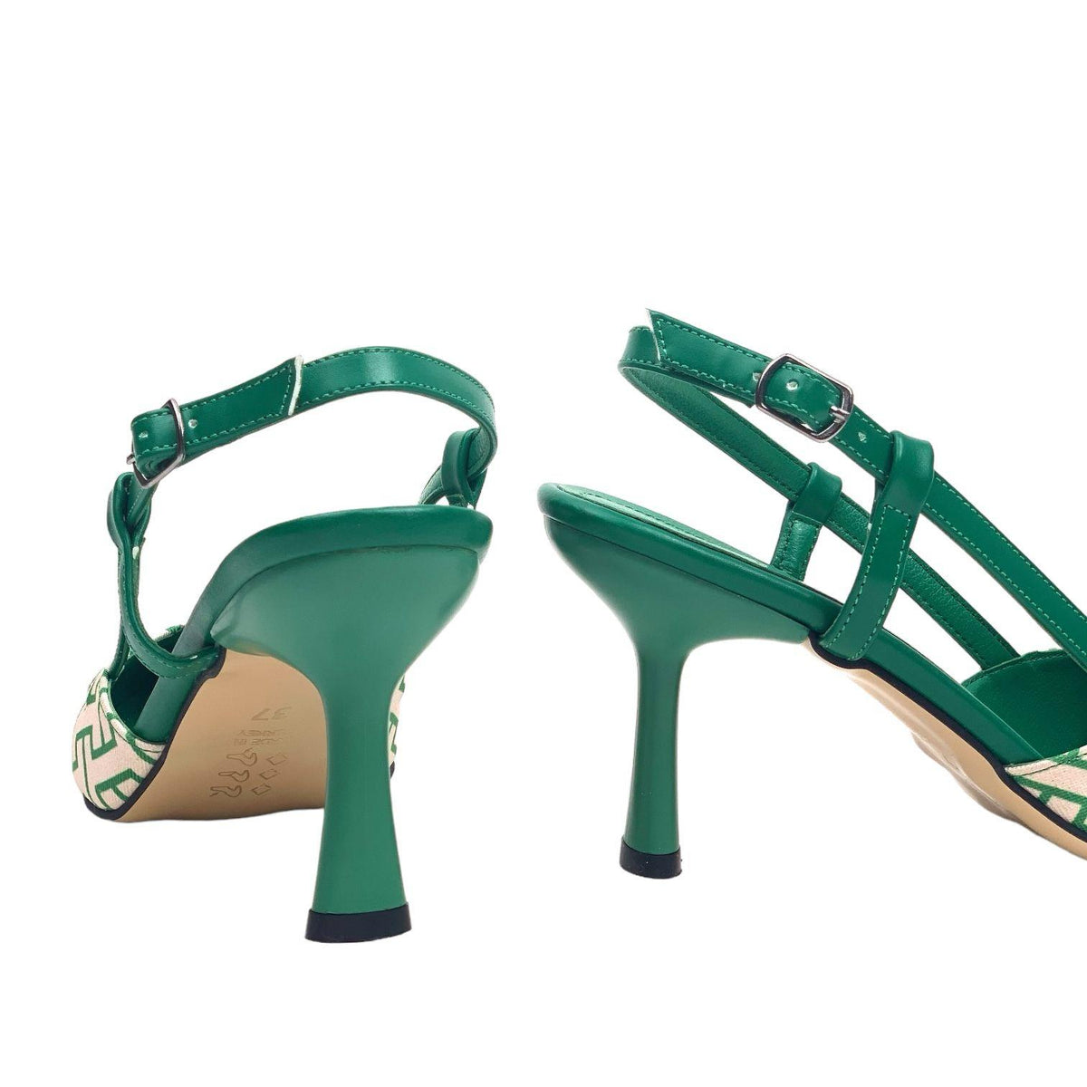 Women's Yurba Green Thin Heel Textile Sandals 8 cm - STREETMODE ™