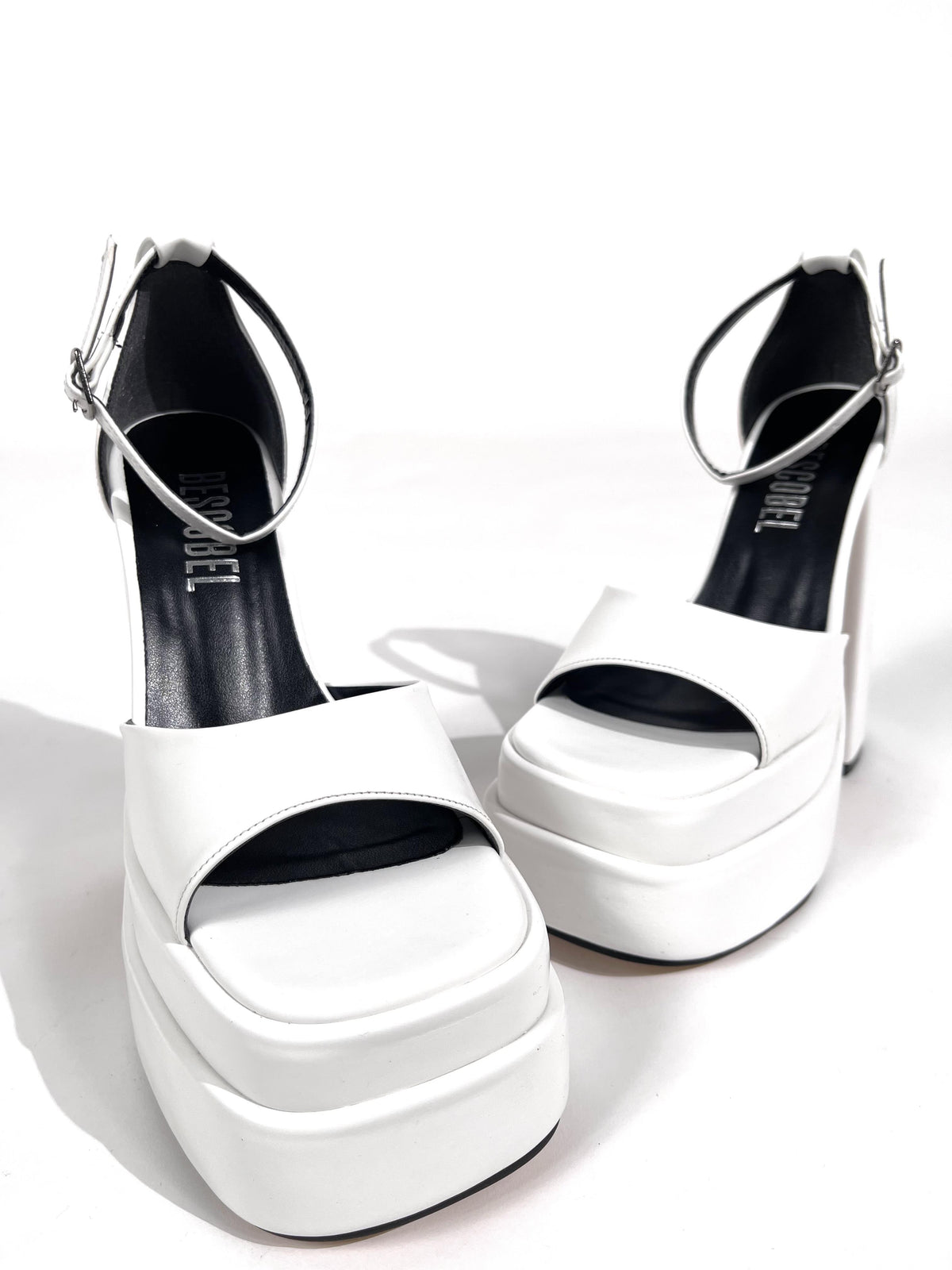 Women's Zoon White Skin High Double Platform Open-Front Sandals Shoes - STREETMODE ™