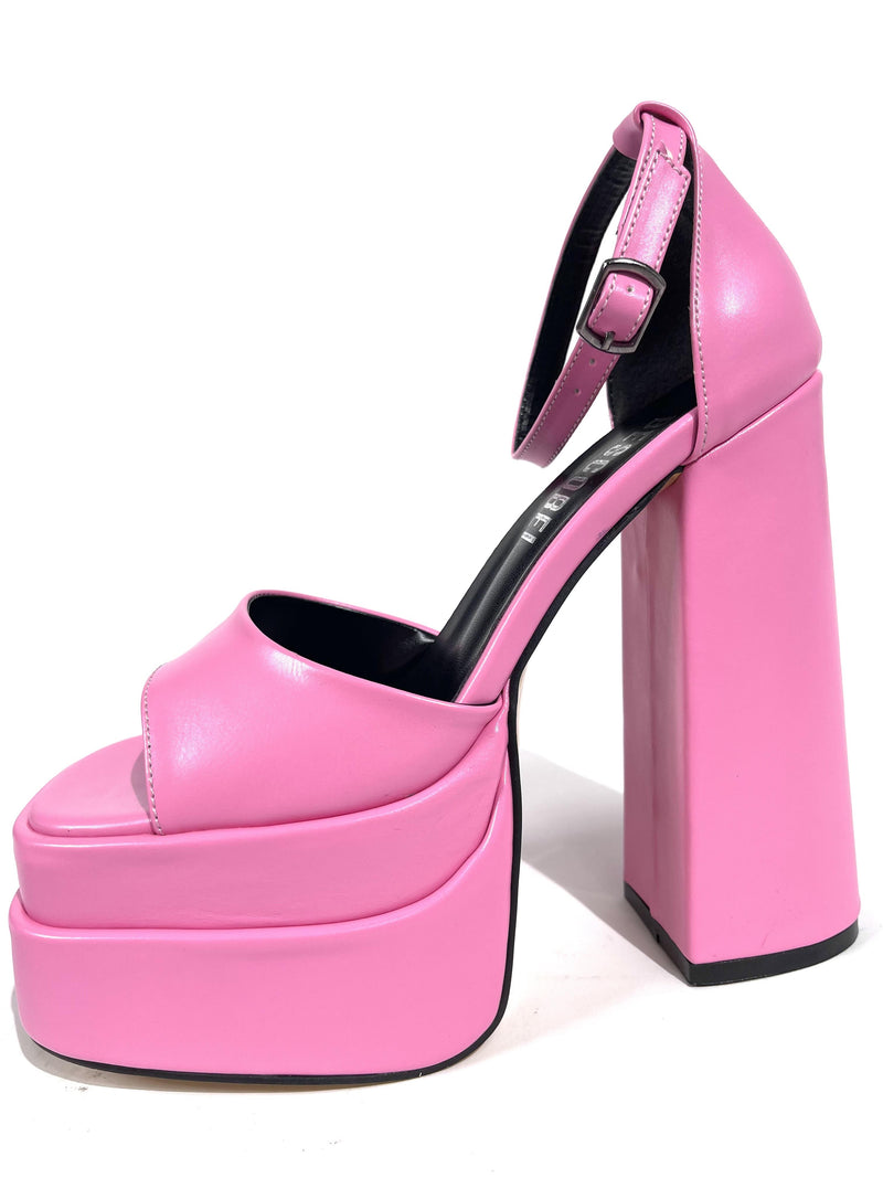 Women's Zoony Pink Skin High Double Platform Open-Front Sandals Shoes - STREETMODE ™
