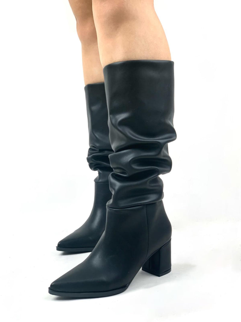 Women's Lern Black Gusseted Thick Heel Leather Boots - STREETMODE ™