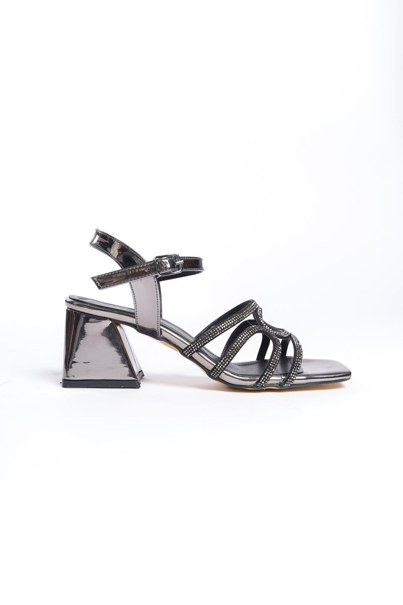 Women's Patent Leather Platinum Low Thick Heel Stone Sandals 5 cm - STREETMODE ™