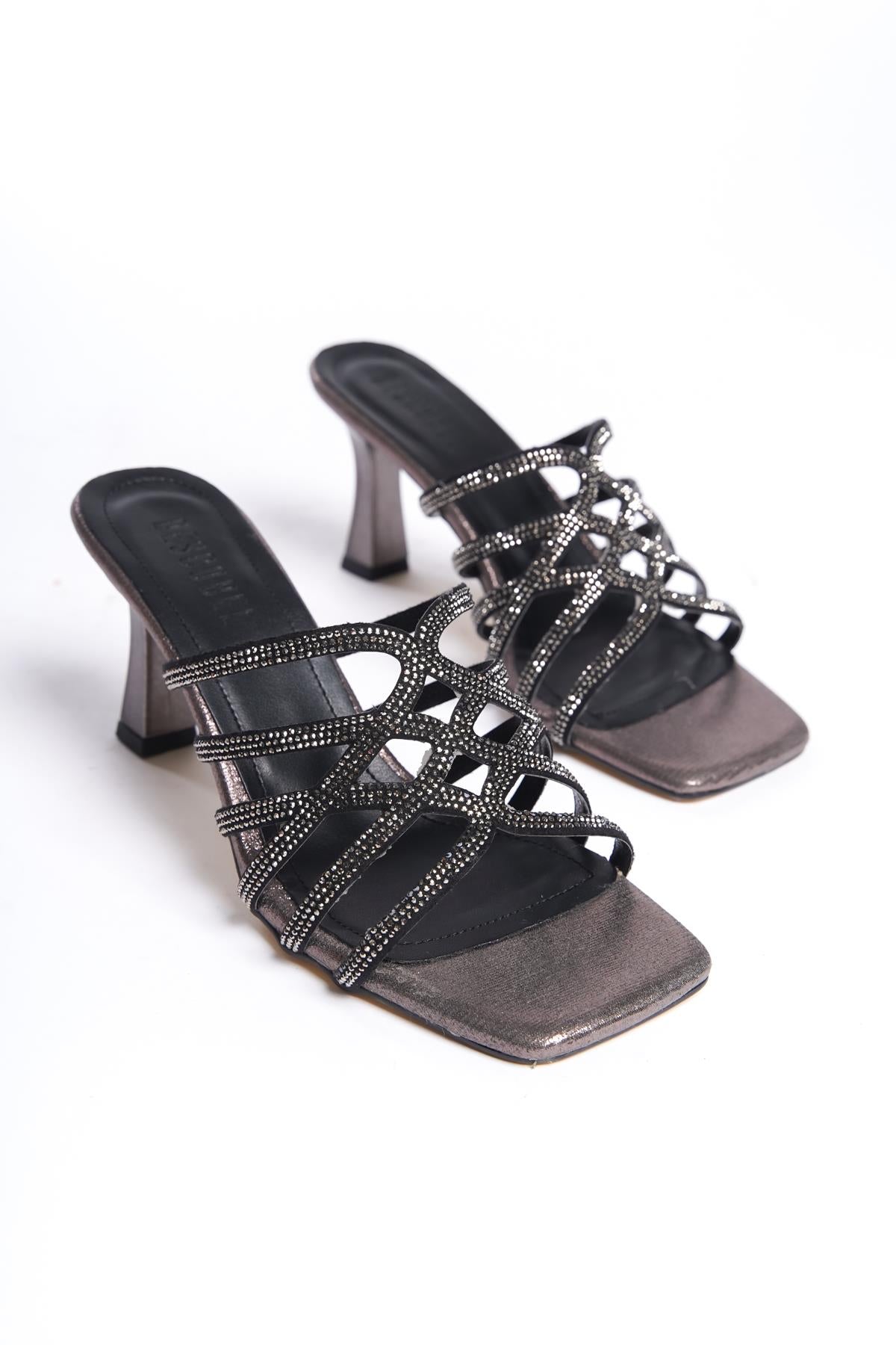 Women's Platinum Stone Detailed 8 cm Heel Slippers - STREETMODE ™