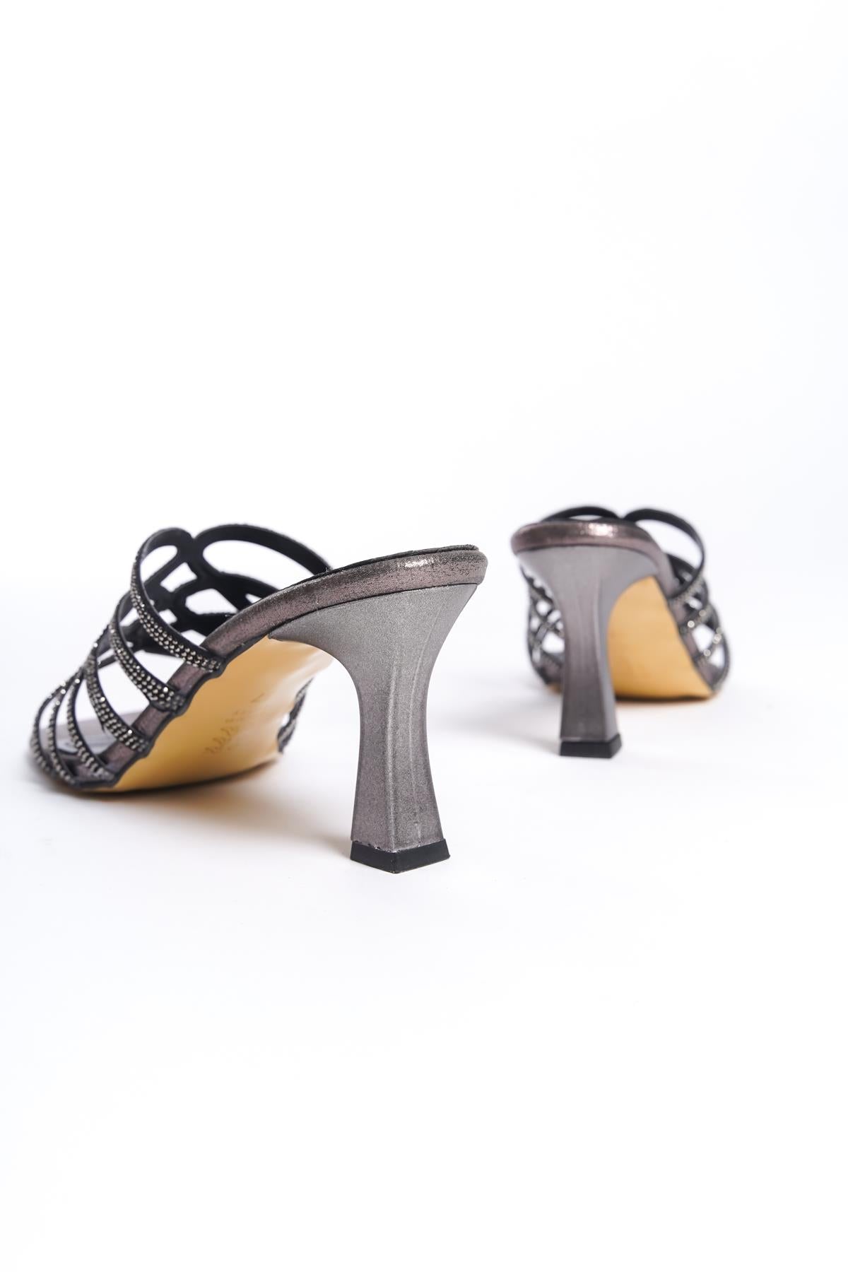Women's Platinum Stone Detailed 8 cm Heel Slippers - STREETMODE ™