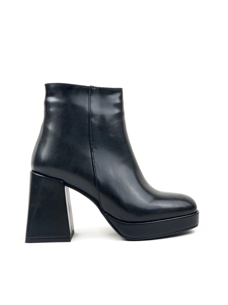 Women's Sand Black Platform Heeled Short Leather Boots - STREETMODE ™