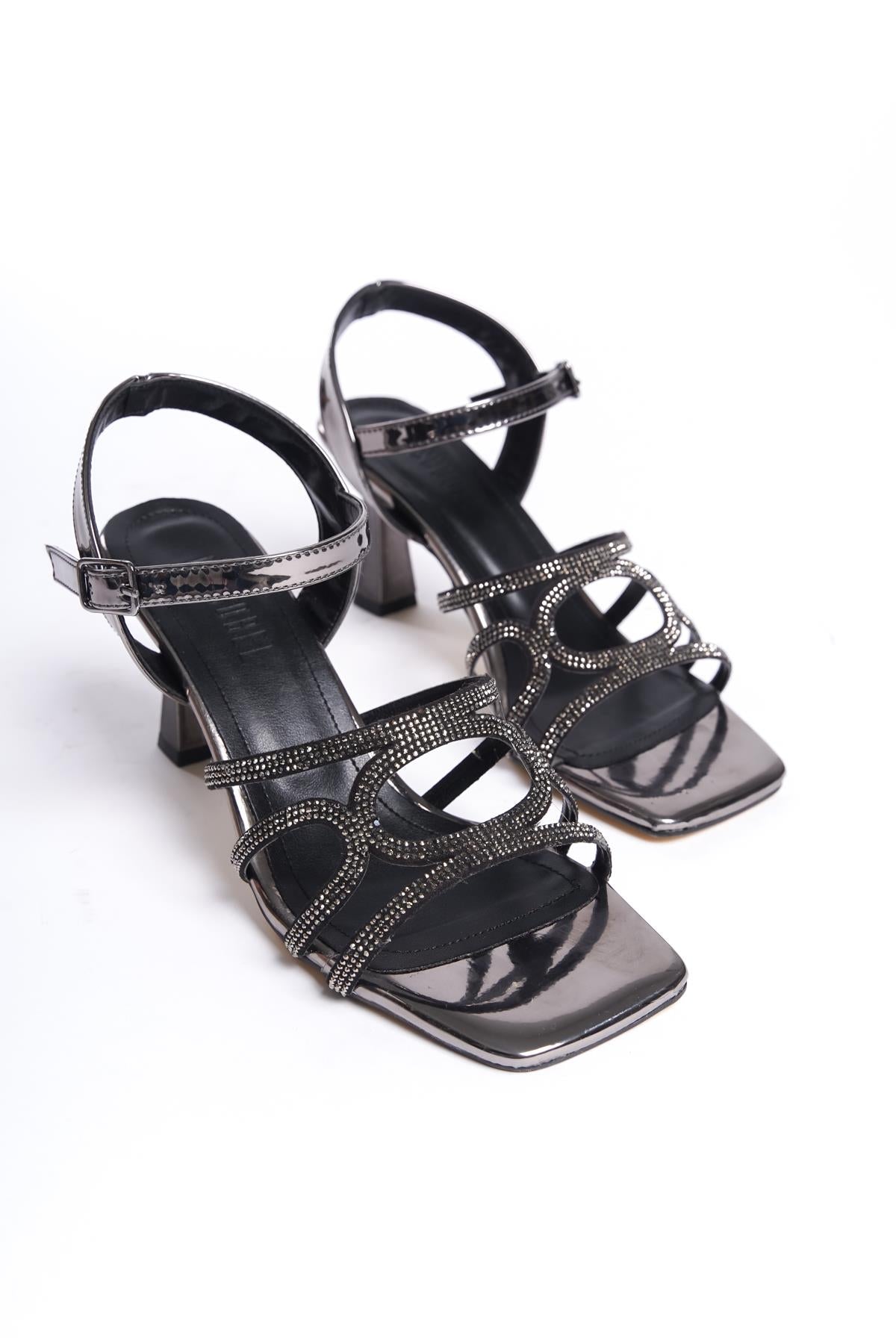 Women's Patent Leather Platinum Thin Heel Stone Sandals 8 cm Heel - STREETMODE ™