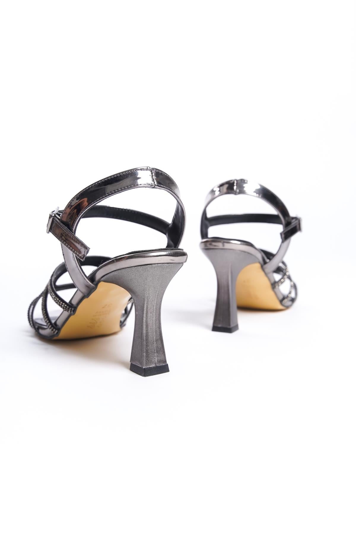 Women's Patent Leather Platinum Thin Heel Stone Sandals 8 cm Heel - STREETMODE ™