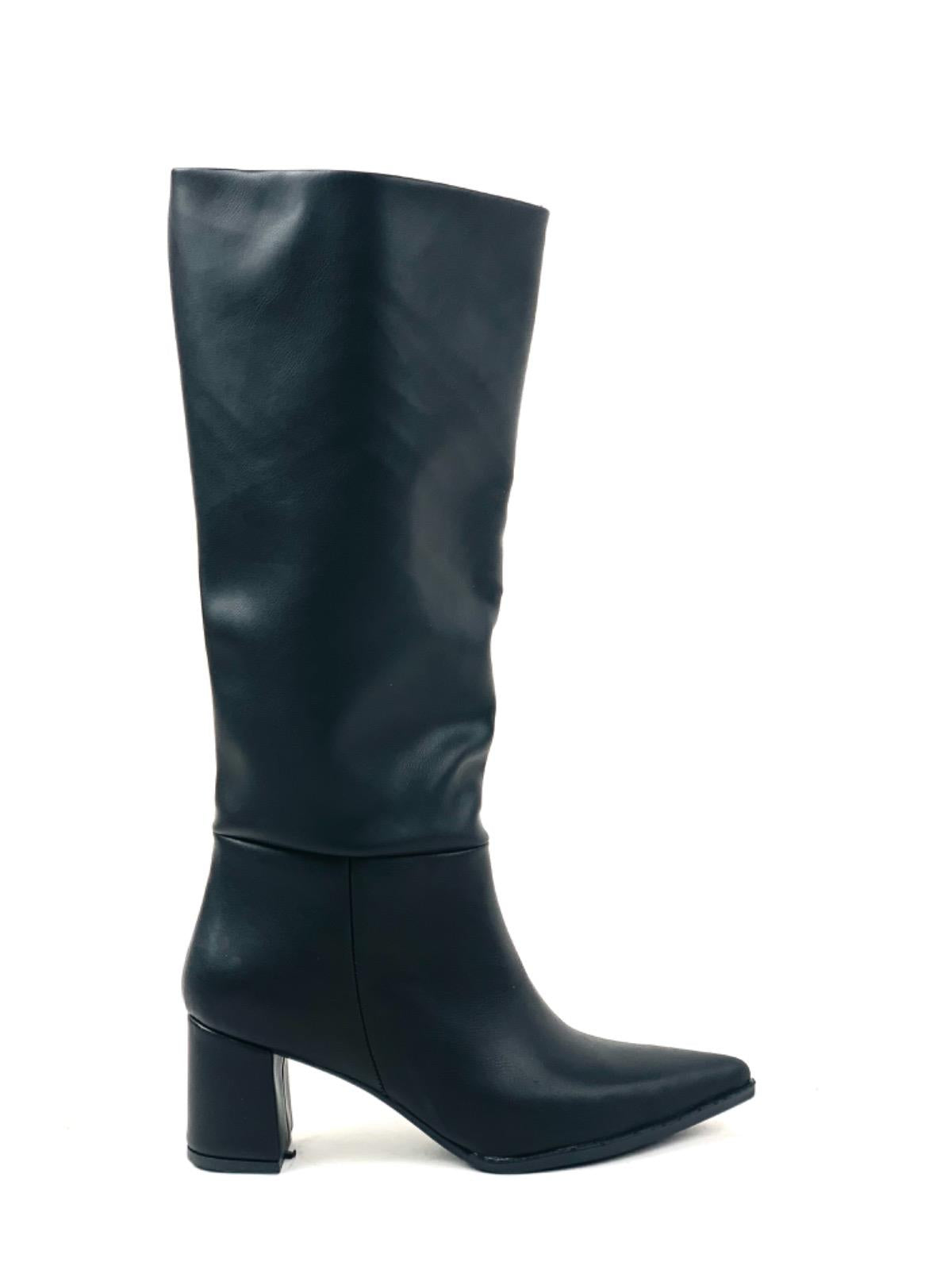 Women's Black Dais Zipperless Heeled Leather Boots - STREETMODE ™