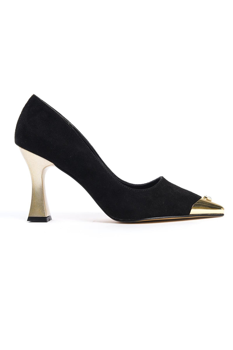 Women's Black Jerma Suede Bolya Heel Evening Dress Shoes - STREETMODE ™