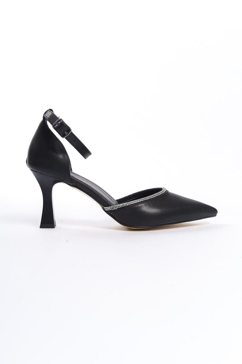 Women's Black Kenm Siciri Toe Thin Heel Stone Detailed Daily Evening Shoes - STREETMODE ™