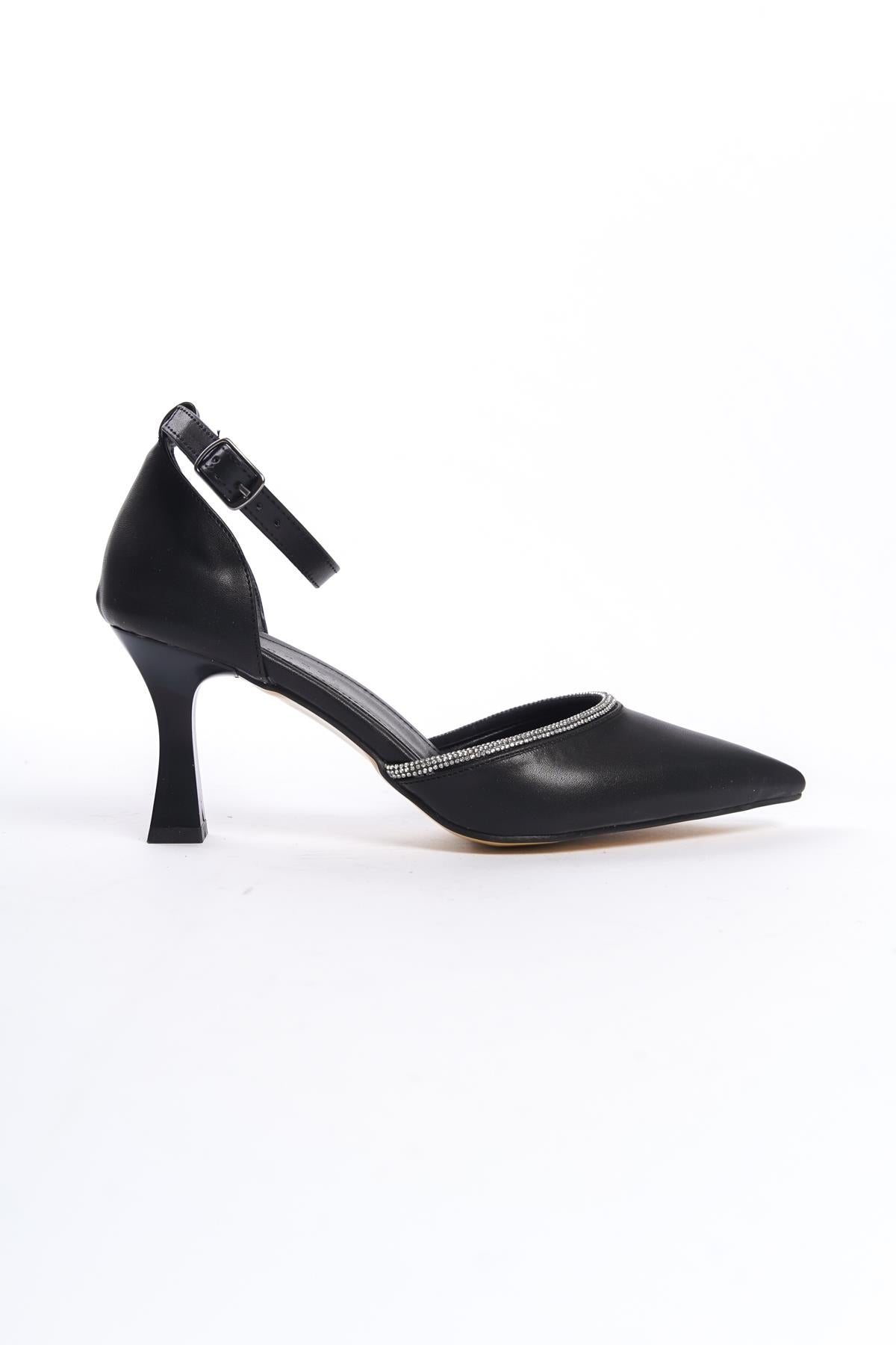 Women's Black Kenm Siciri Toe Thin Heel Stone Detailed Daily Evening Shoes