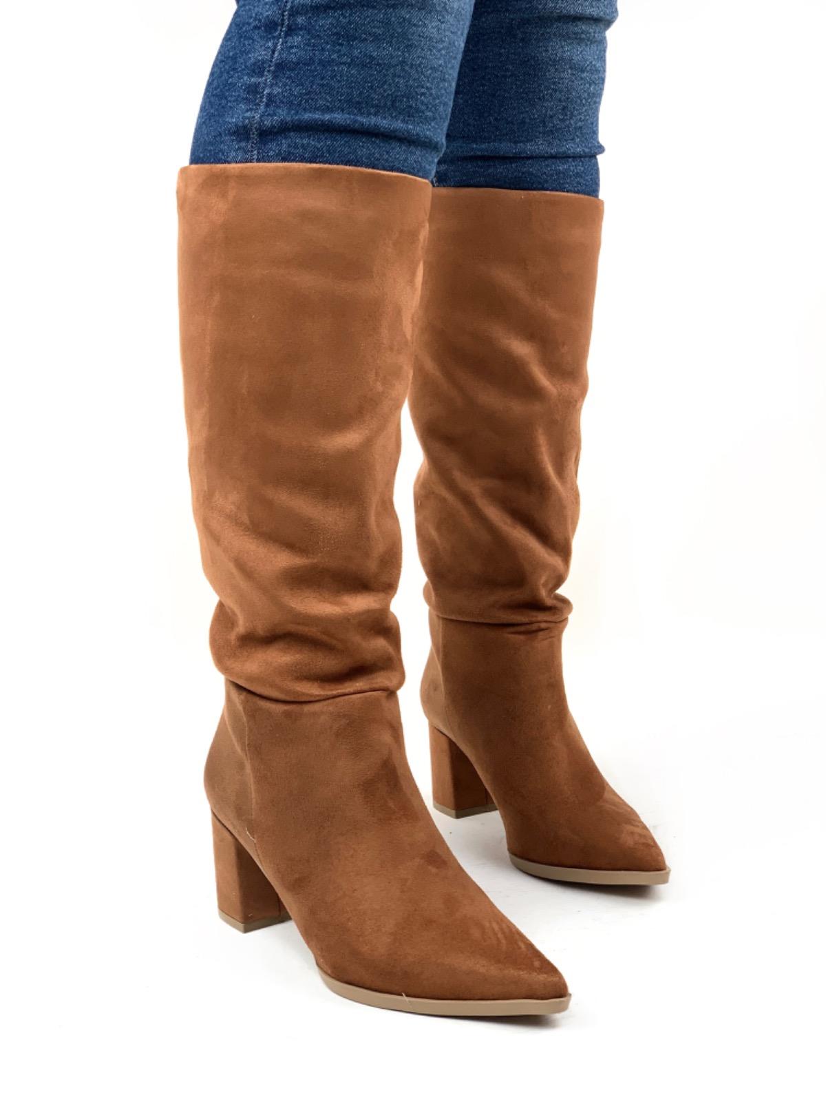Women's Brown Dais Zipperless Heeled Suede Boots - STREETMODE ™