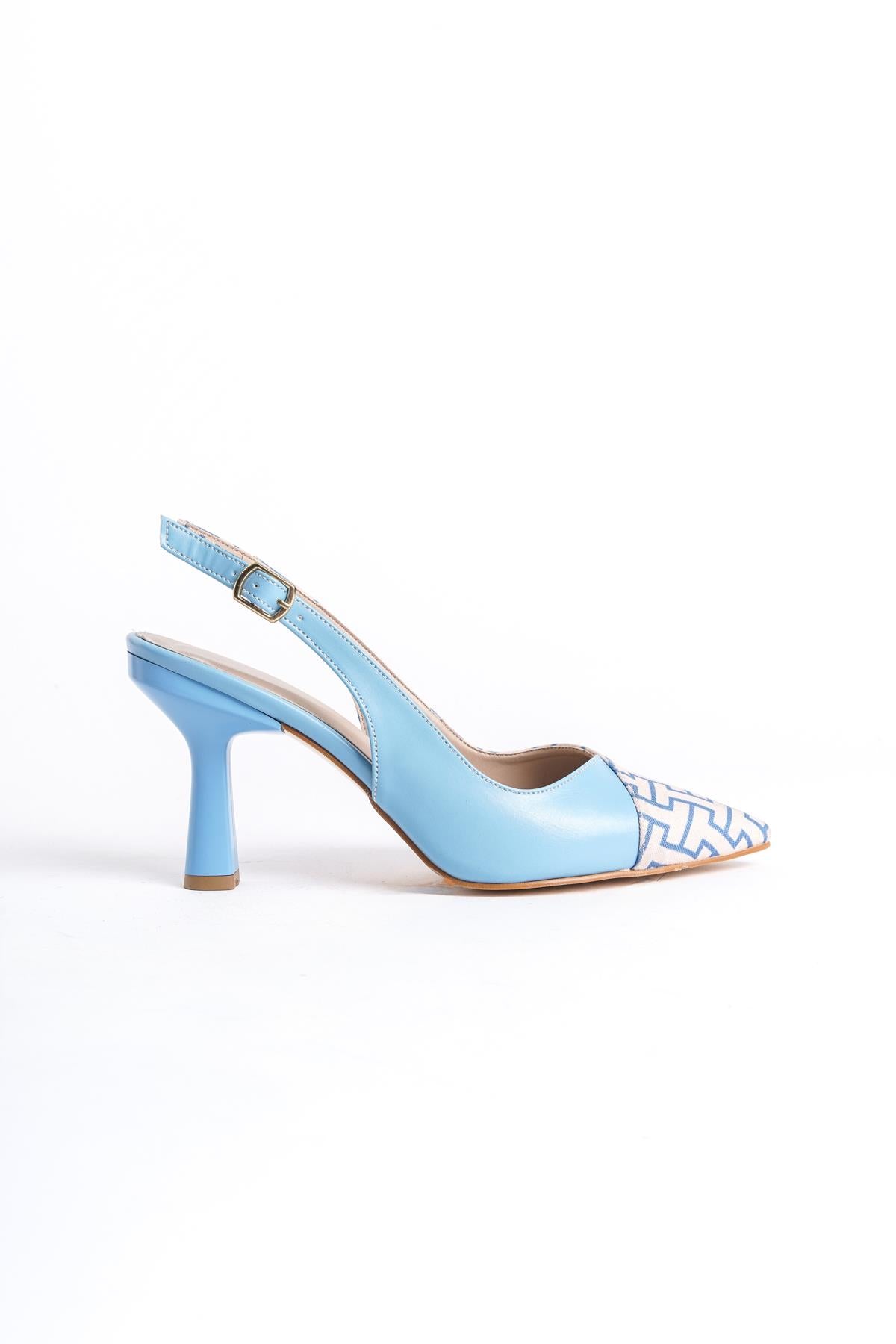 Women's Blue Skin Fabric Detailed Heeled Shoes (8) cm heel - STREETMODE ™