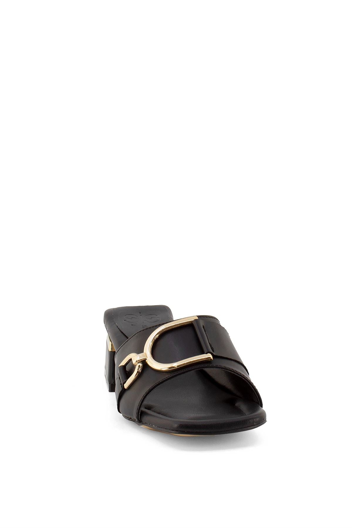 Women's black slippers with buckle detail - STREETMODE ™