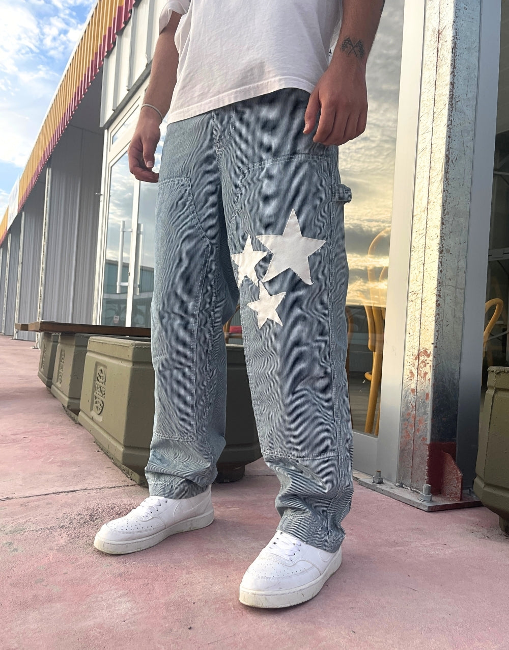 Striped Starry Patch Baggy Men's Trousers