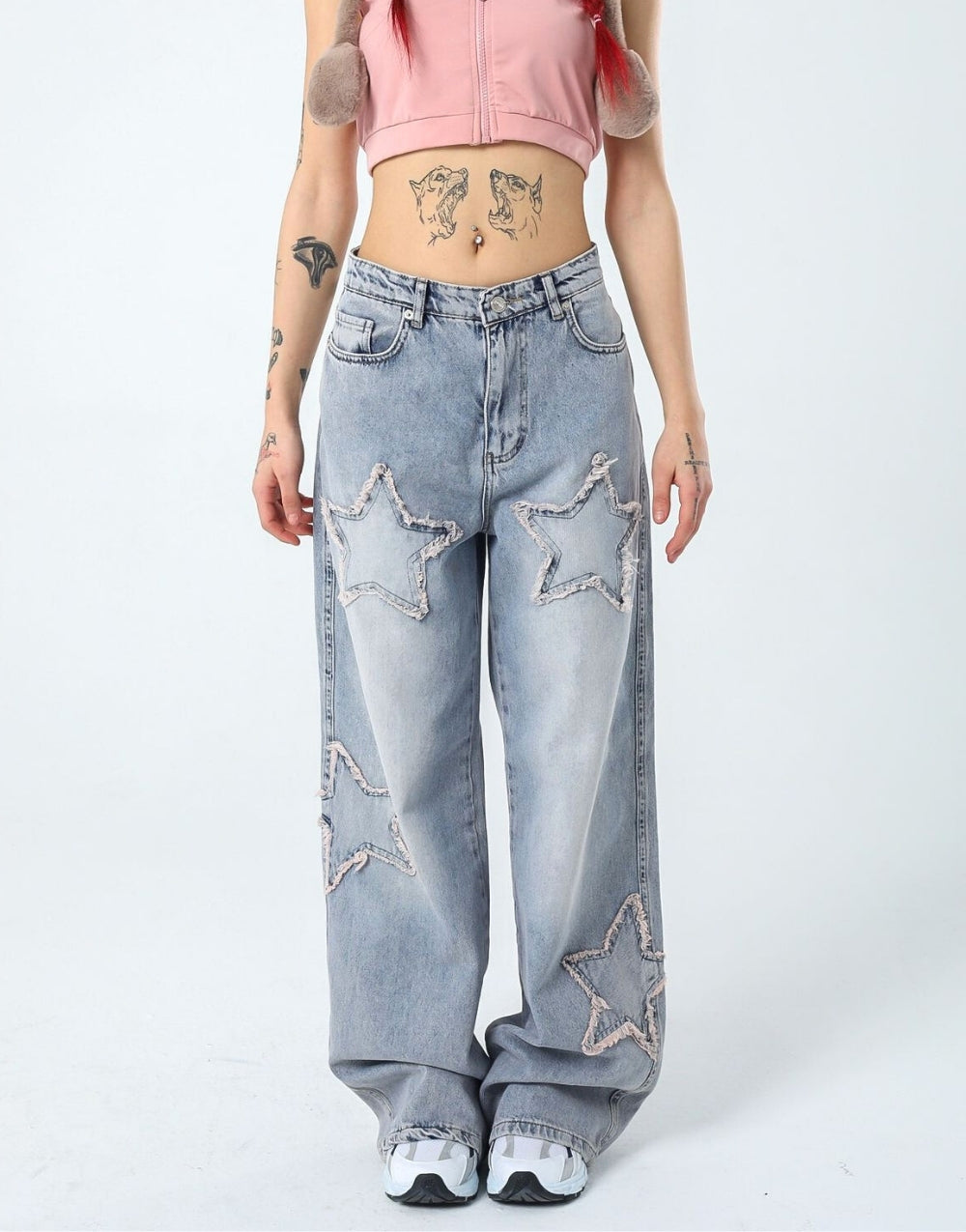 Women's Baggy Wide Leg Butterfly Blue Jeans - STREETMODE ™